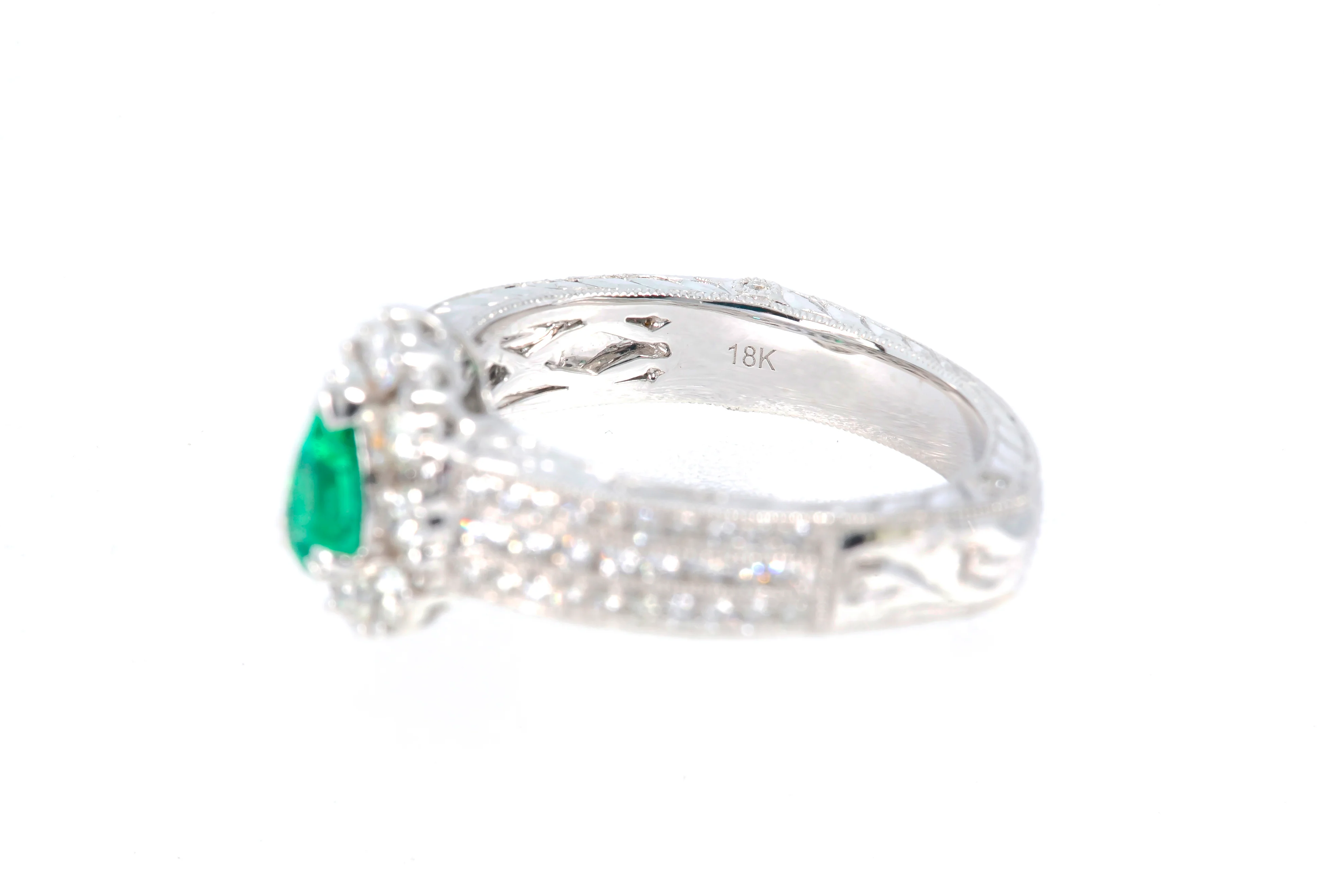 Natural Emerald Diamond Cocktail Ring 18k 750 White Gold Size 7 BDL - Image 3