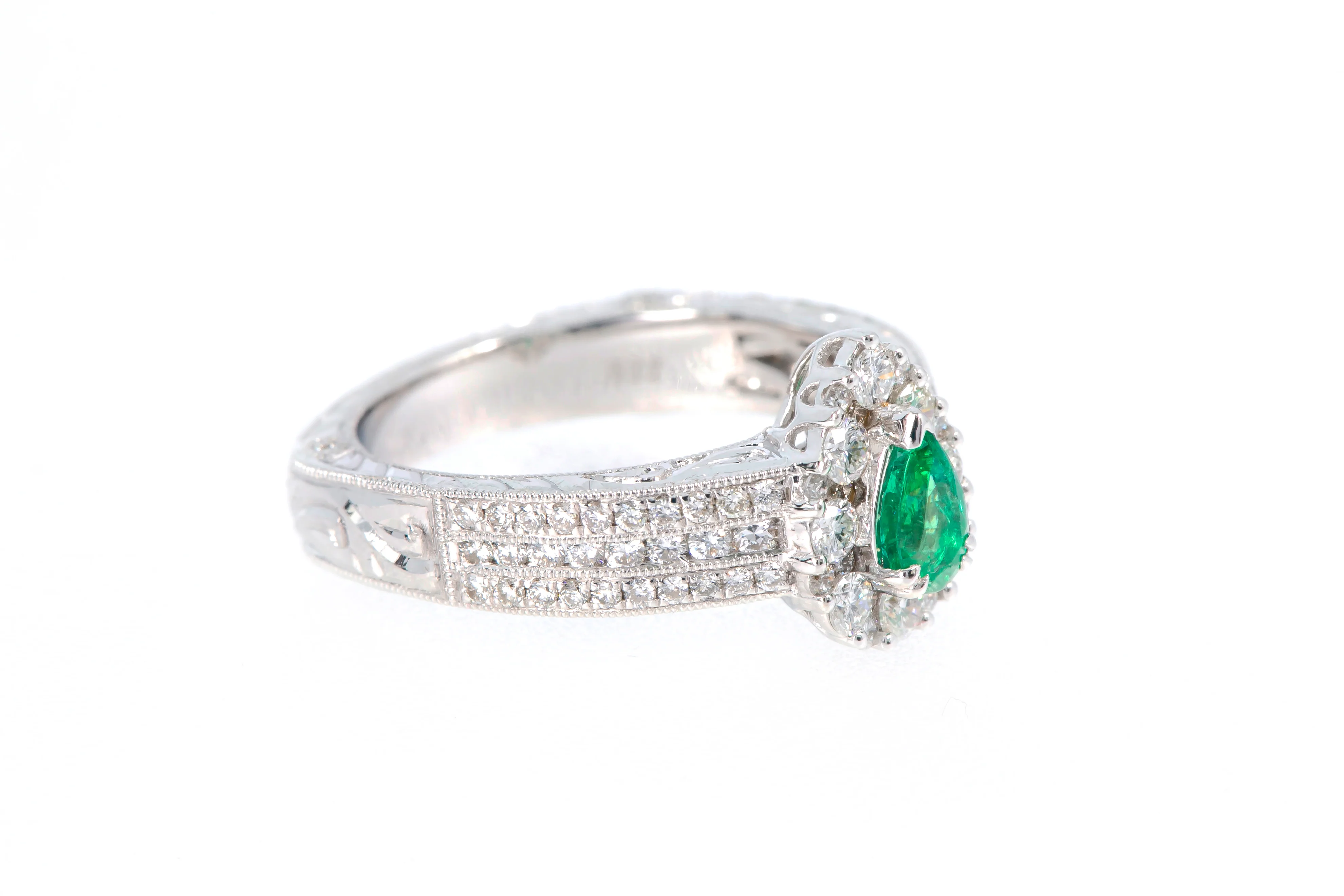 Natural Emerald Diamond Cocktail Ring 18k 750 White Gold Size 7 BDL - Image 4