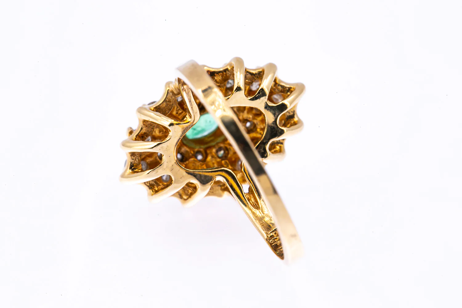 Natural Emerald & Diamond Halo Cluster Cocktail 14K 585 Yellow Gold Ring Size 7 - Image 4