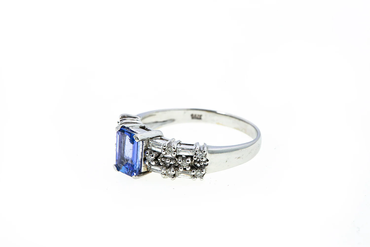 Natural Emerald Tanzanite & Diamond Cluster Band 14K 585 White Gold Ring Size 7 3/4 - Image 2