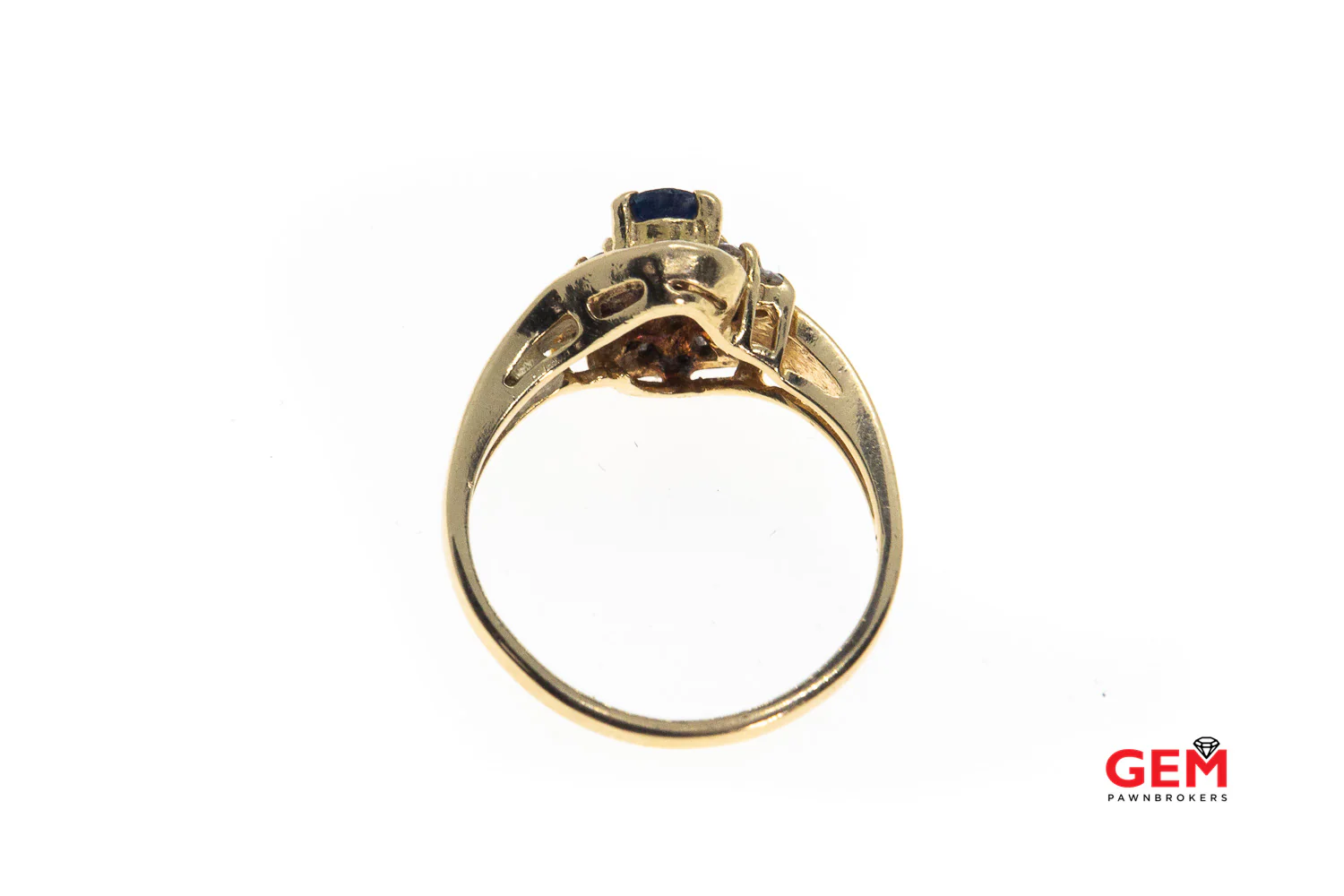 Natural Oval Sapphire & Diamond Accent Cluster 14K 585 Yellow Gold Ring Size 6 - Image 3