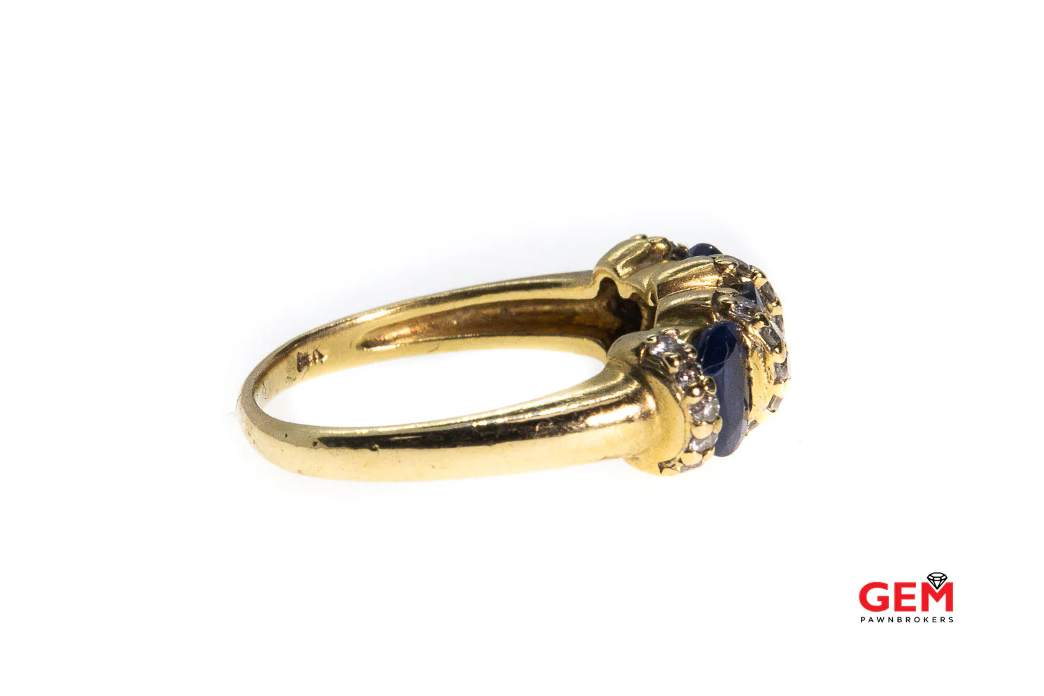 Natural Oval Sapphire & Diamond Accent Cluster Cocktail Band 14K 585 Yellow Gold Ring Size 8 1/2 - Image 4