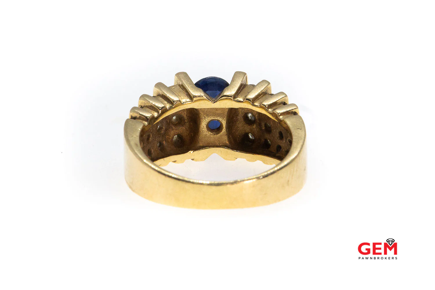 Natural Oval Sapphire & Diamond Tension Set Band 14K 585 Yellow Gold Ring Size 6 - Image 2