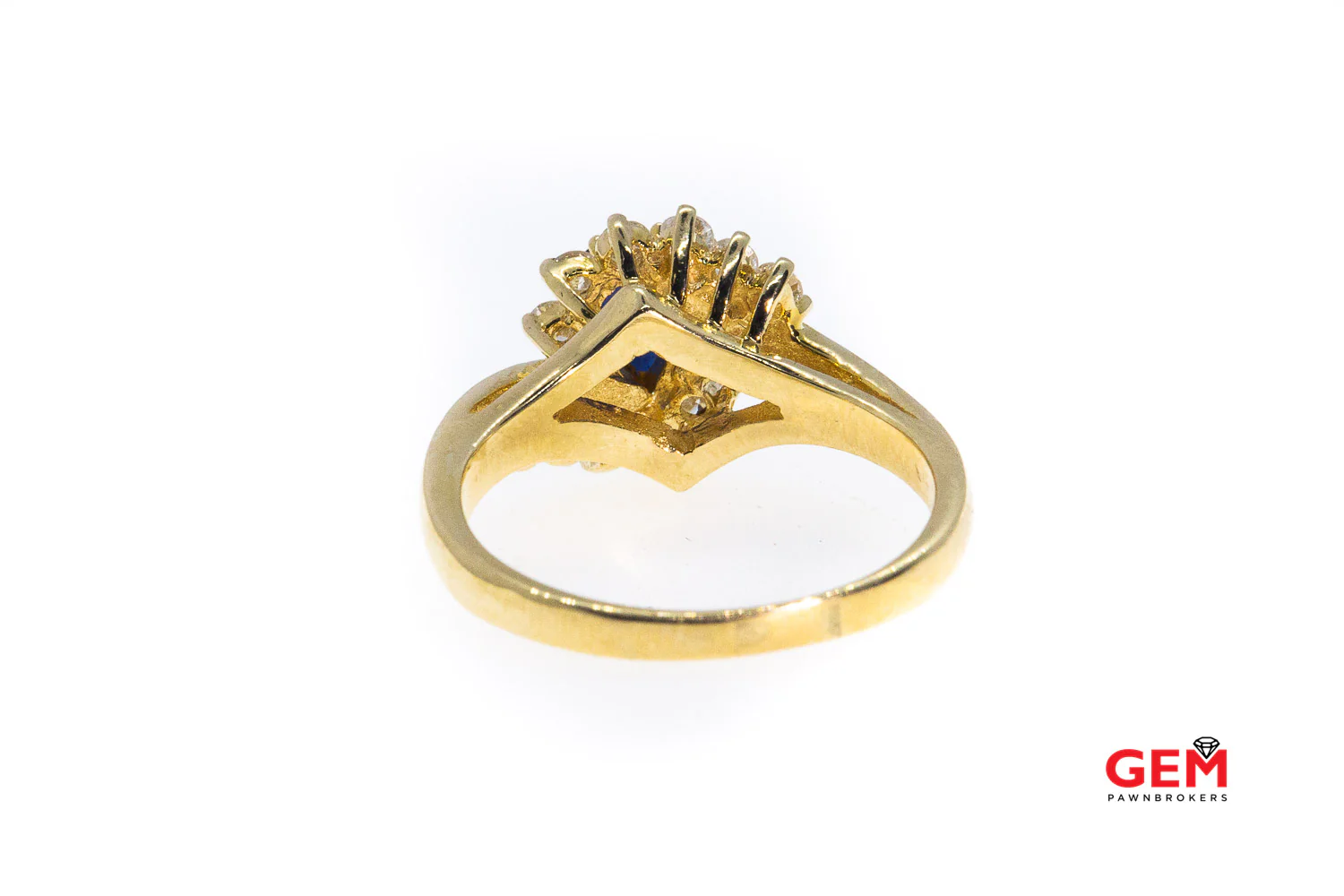 Natural Pear Sapphire & Diamond Cluster 14K 585 Yellow Gold Cocktail Ring Size 9 - Image 5