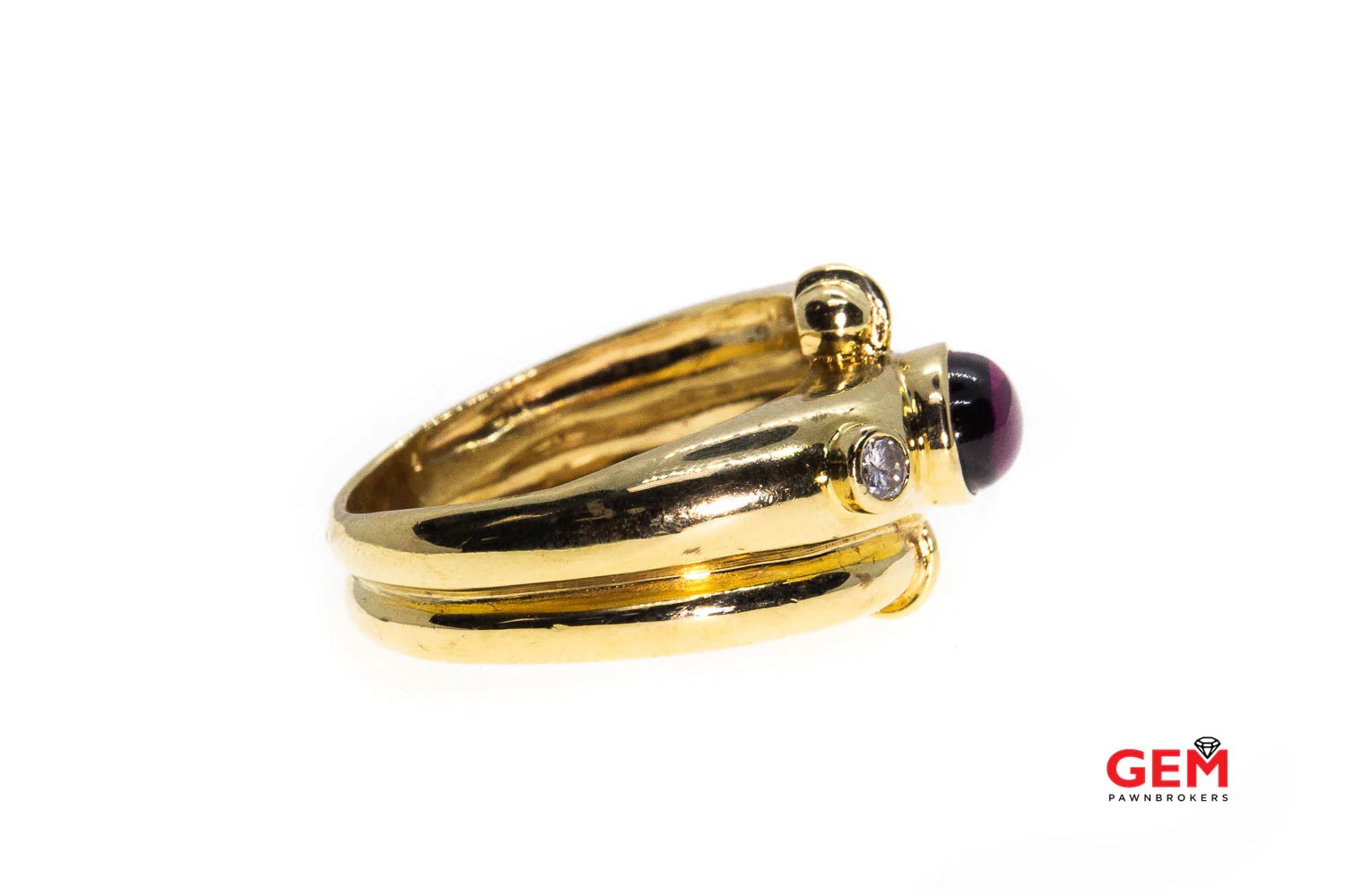 Natural Pink Cabochon Tourmaline & Diamond Accent Wrap 14K 585 Yellow Gold Ring Size 9 1/2 - Image 2