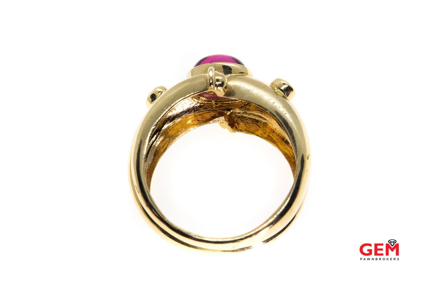 Natural Pink Cabochon Tourmaline & Diamond Accent Wrap 14K 585 Yellow Gold Ring Size 9 1/2 - Image 3