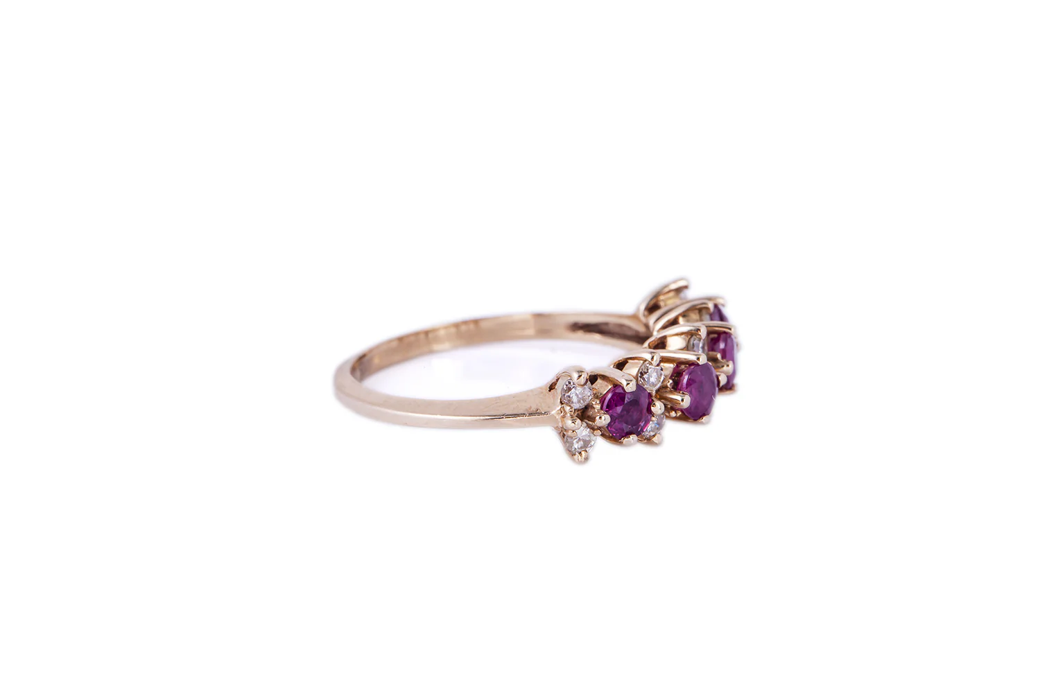 Natural Pink Ruby & Diamond Accent Band 14K 585 Yellow Gold Ring Size 6 1/2 - Image 3