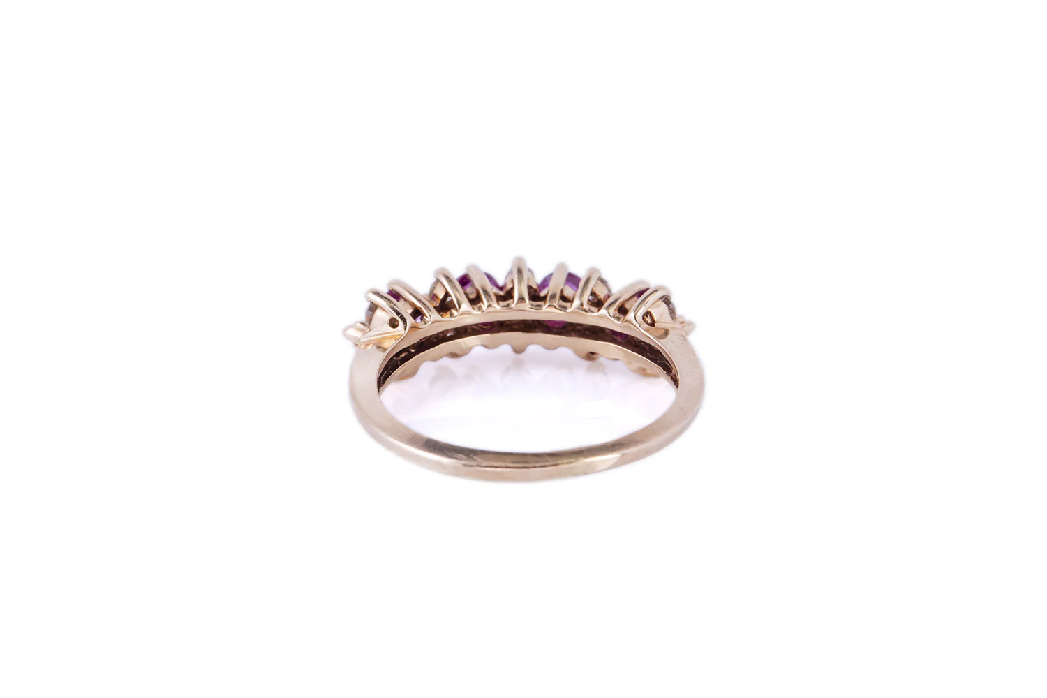 Natural Pink Ruby & Diamond Accent Band 14K 585 Yellow Gold Ring Size 6 1/2 - Image 4