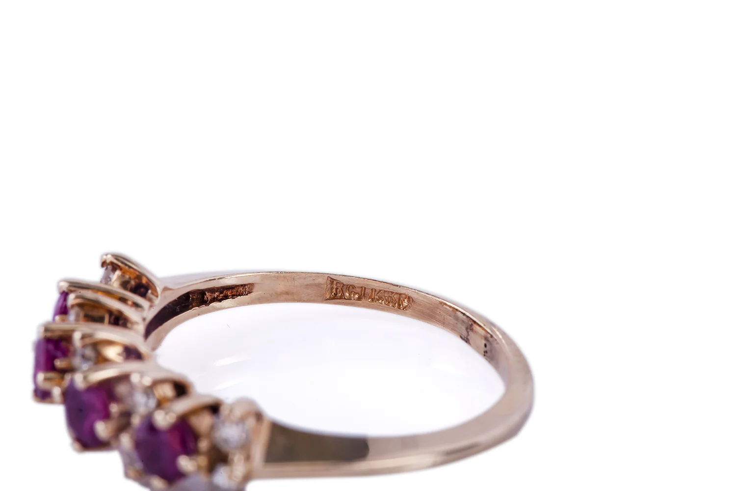 Natural Pink Ruby & Diamond Accent Band 14K 585 Yellow Gold Ring Size 6 1/2 - Image 5
