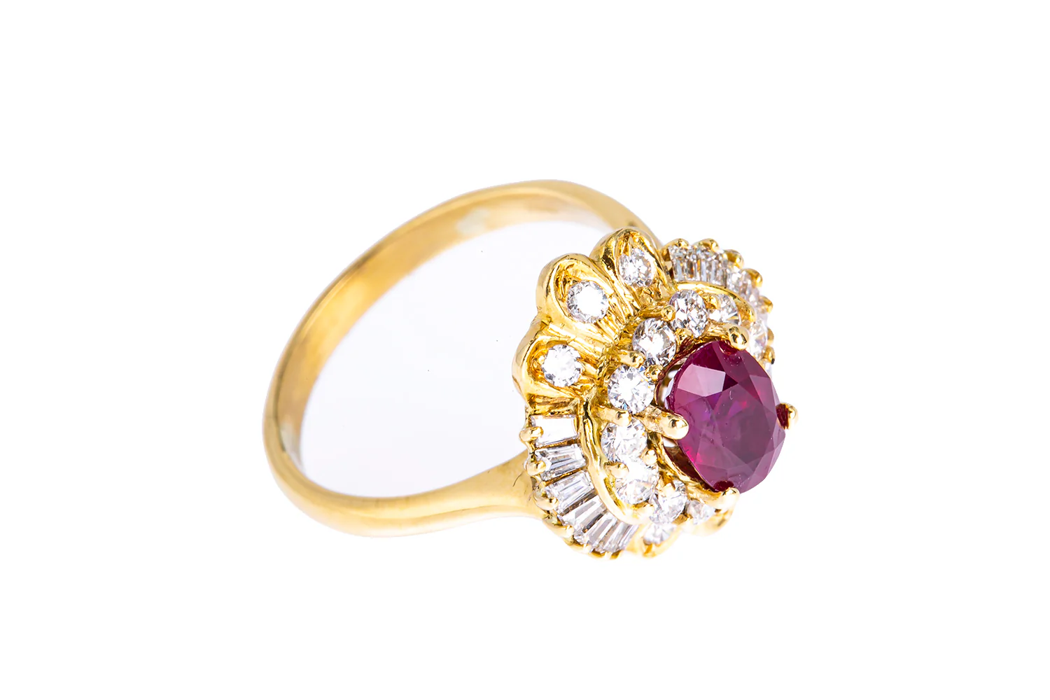 Natural Ruby & Diamond Cocktail Cluster 18K 750 Yellow Gold Ring Size - Image 2