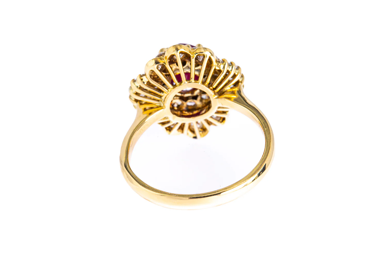 Natural Ruby & Diamond Cocktail Cluster 18K 750 Yellow Gold Ring Size - Image 3