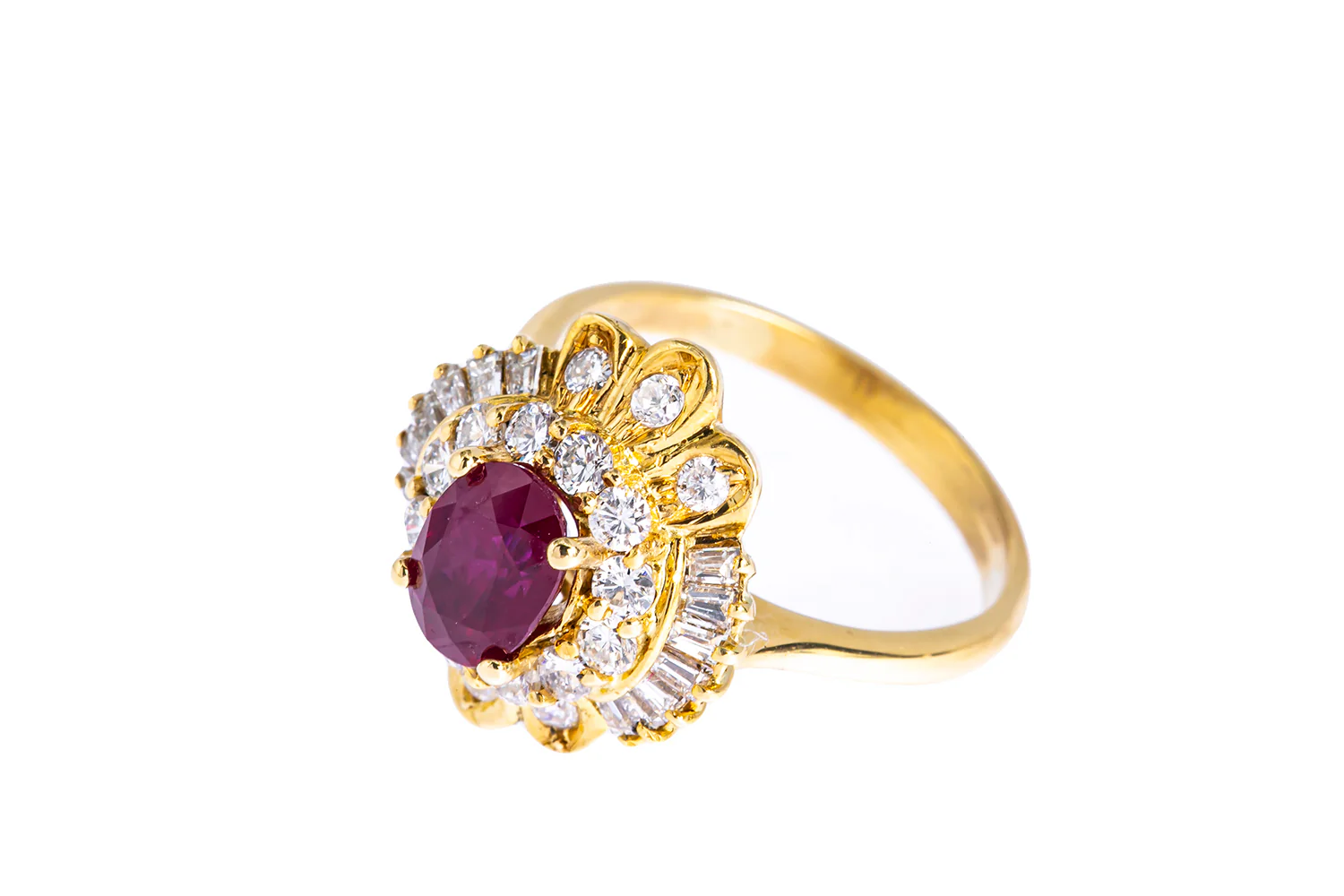 Natural Ruby & Diamond Cocktail Cluster 18K 750 Yellow Gold Ring Size - Image 4
