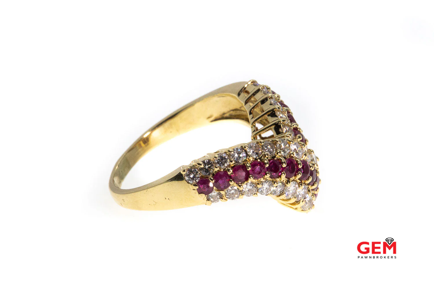 Natural Ruby & Round Diamond Cocktail Cluster Twist 14K 585 Yellow Gold Ring Size 7 - Image 5