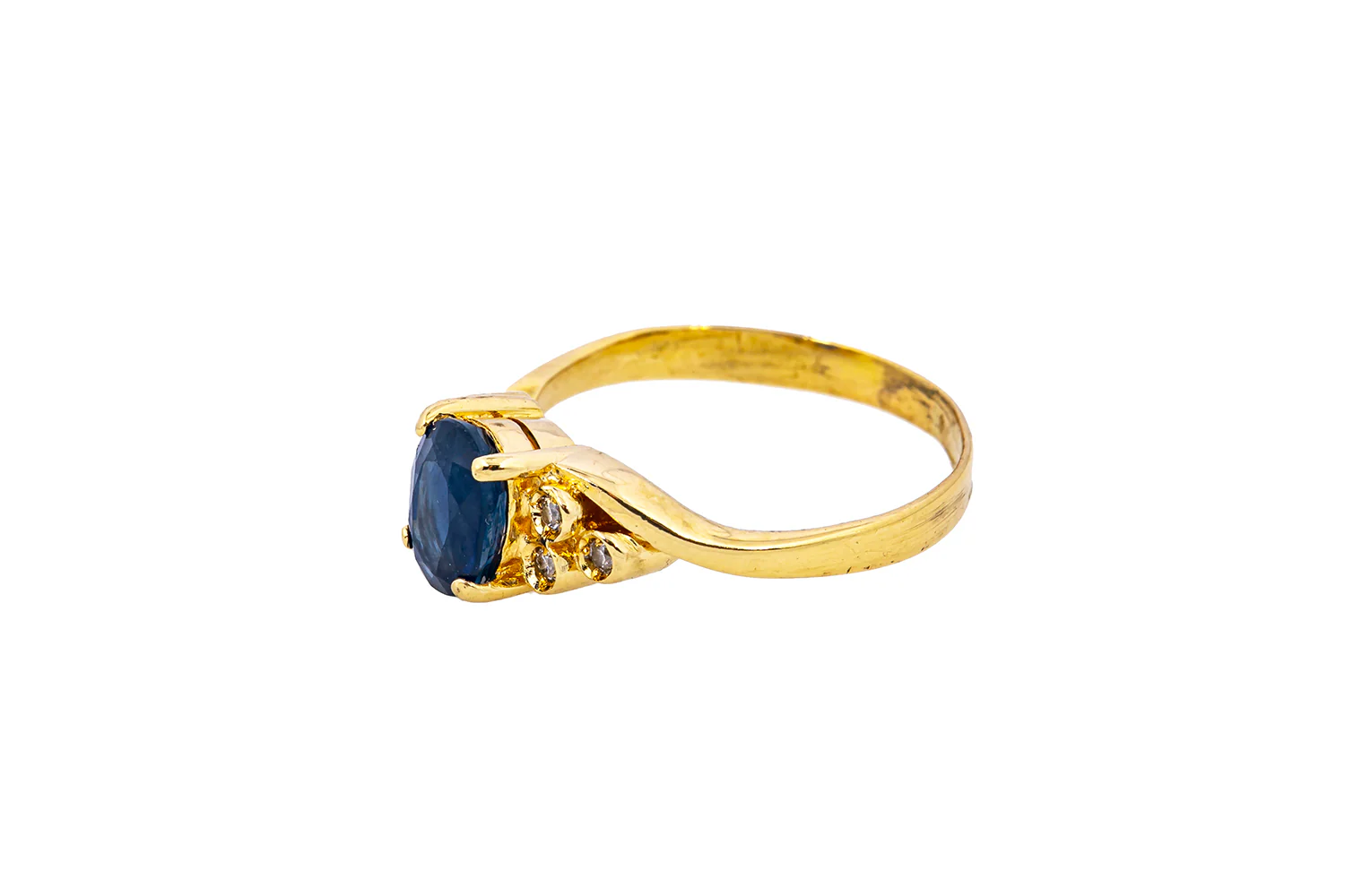 Natural Sapphire & Diamond Accent Band 18K 750 Yellow Gold Ring Size 6 - Image 2