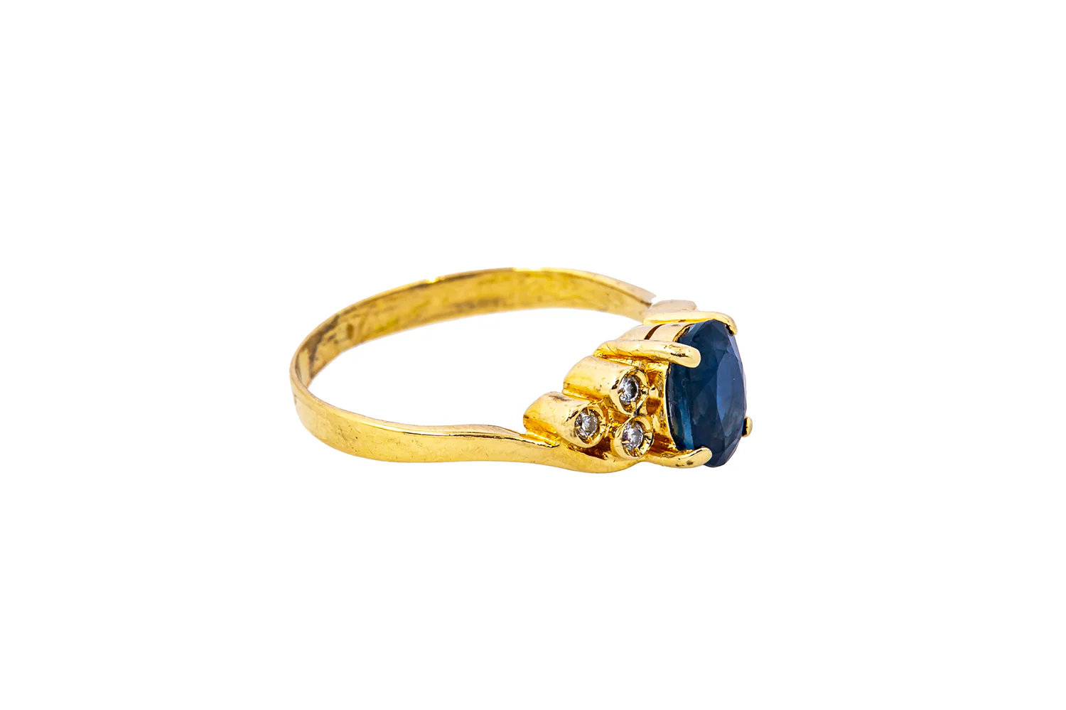 Natural Sapphire & Diamond Accent Band 18K 750 Yellow Gold Ring Size 6 - Image 3