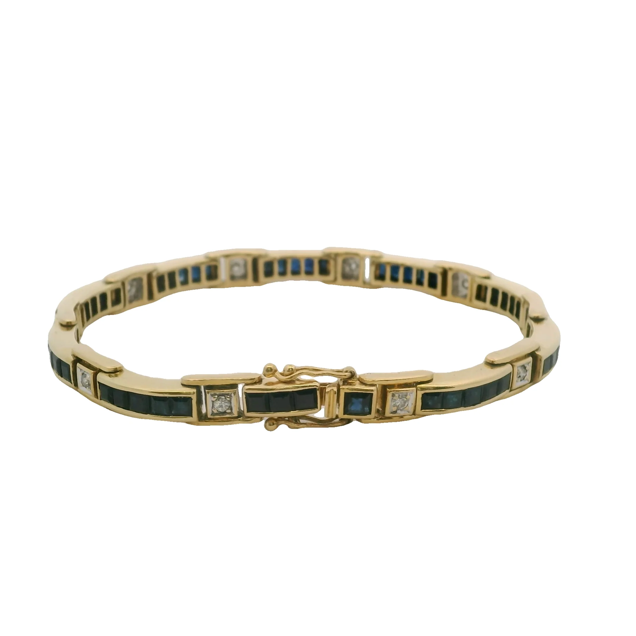 Natural Sapphire & Diamond Bar Link Station 18K 750 Yellow Gold Bracelet - Image 4