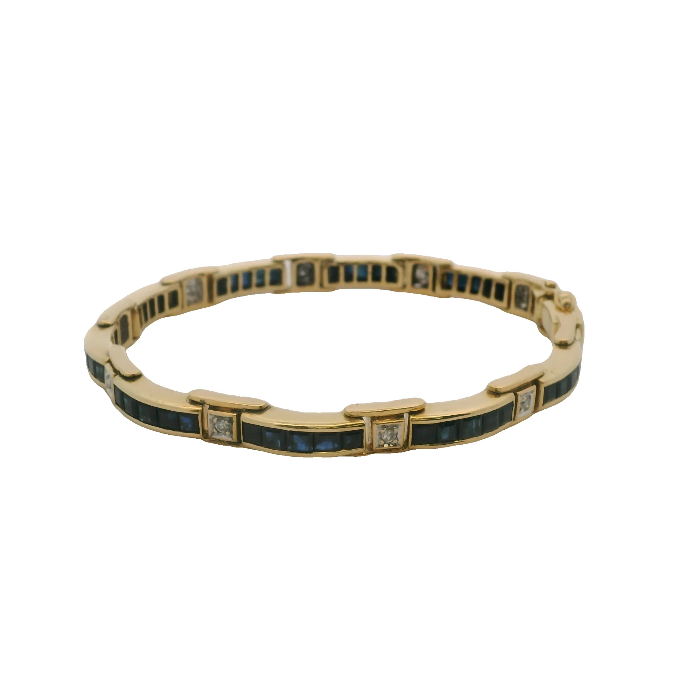 Natural Sapphire & Diamond Bar Link Station 18K 750 Yellow Gold Bracelet - Image 5