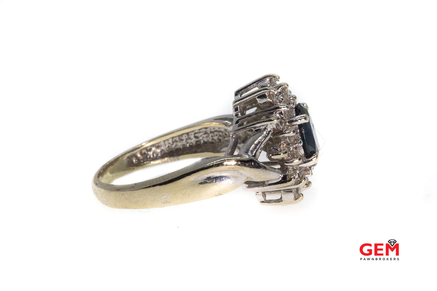Natural Sapphire & Round Diamond Cluster Cocktail 14K 585 White Gold Ring Size 4 1/2 - Image 2