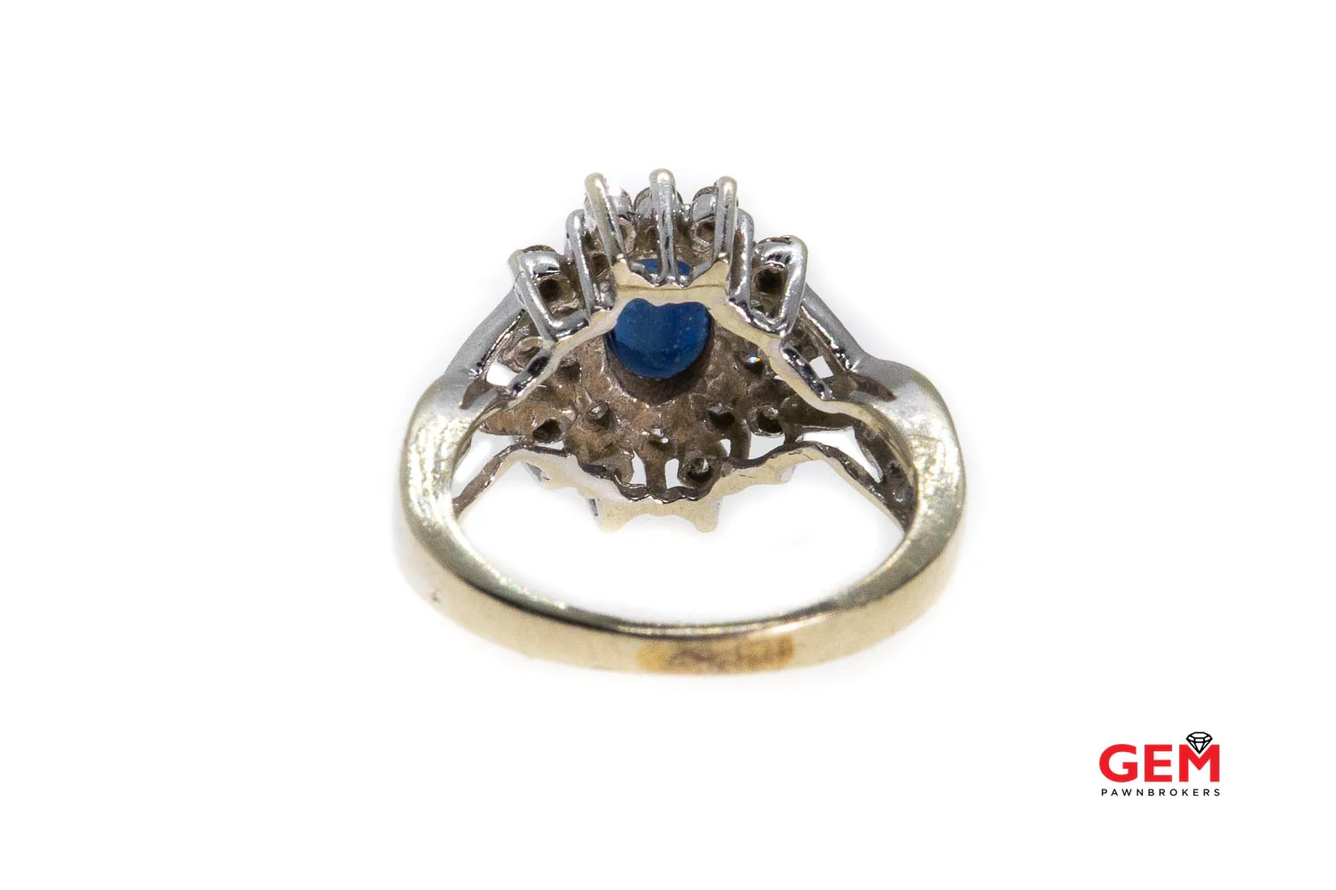 Natural Sapphire & Round Diamond Cluster Cocktail 14K 585 White Gold Ring Size 4 1/2 - Image 3