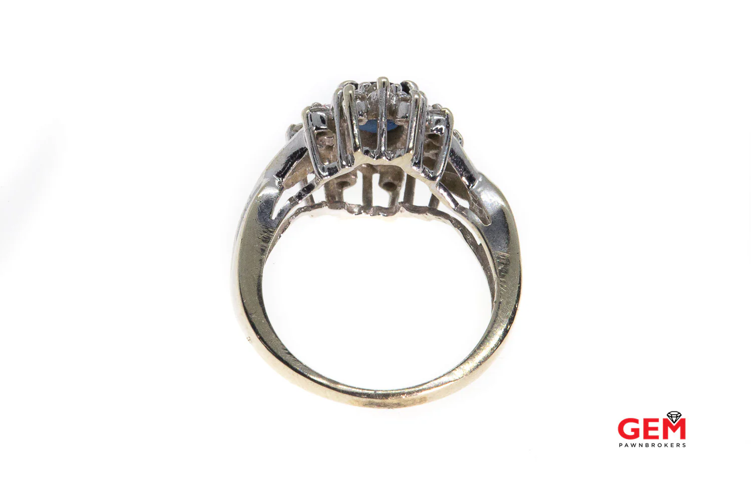 Natural Sapphire & Round Diamond Cluster Cocktail 14K 585 White Gold Ring Size 4 1/2 - Image 4
