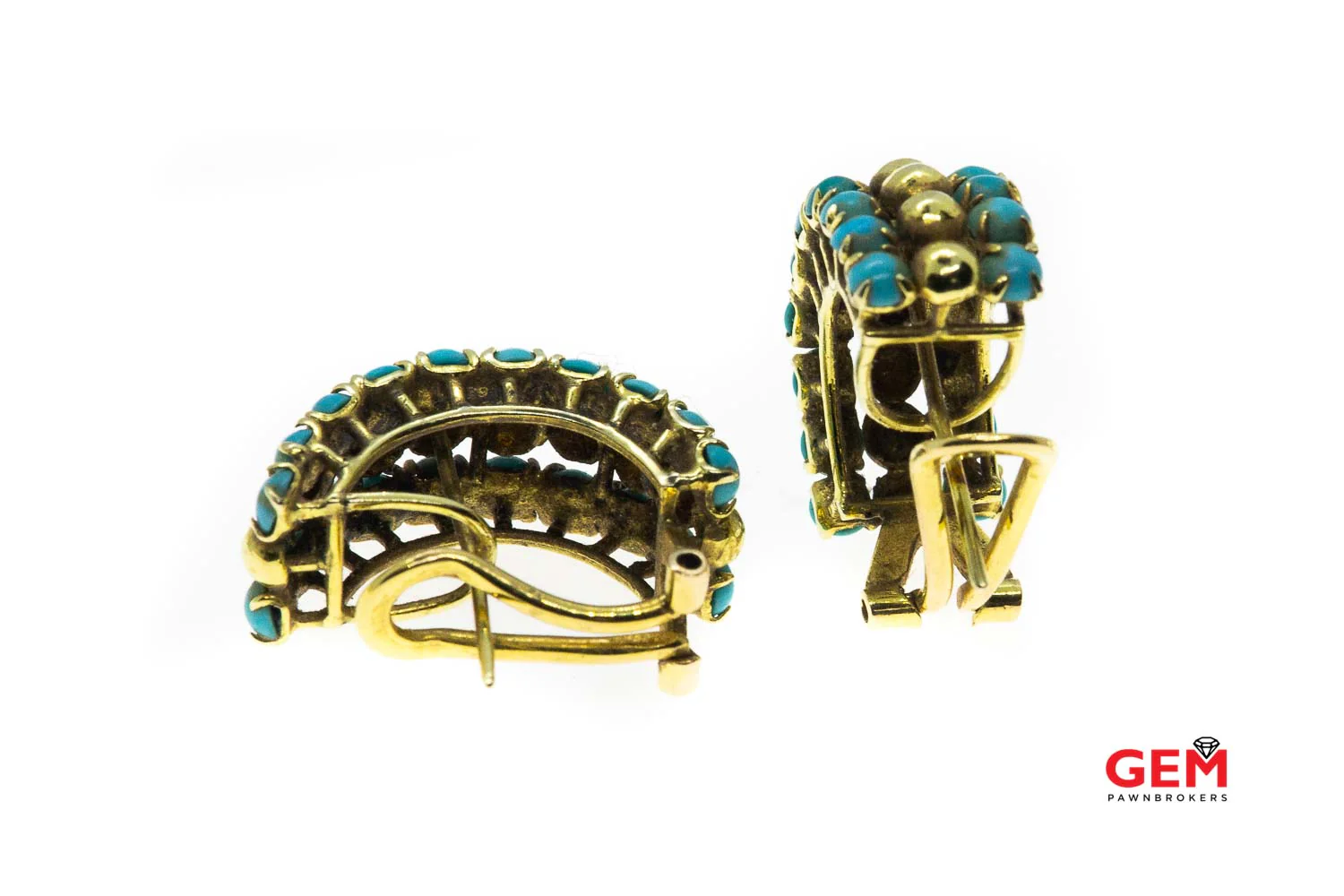 Natural Turquoise Beaded Accent Drop 18K 750 Yellow Gold Earrings - Image 3