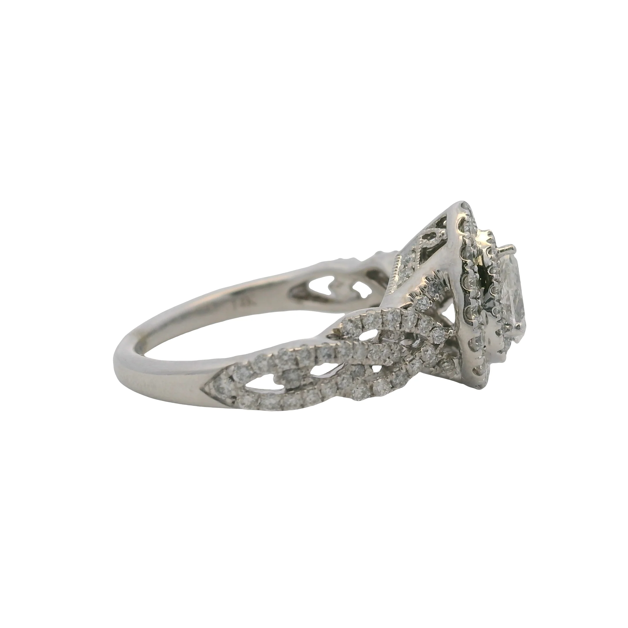 Neil Lane 14kt White Gold Pear Cut Diamond Ring with Diamond Double Halo and Braid Band Size 5 - Image 3