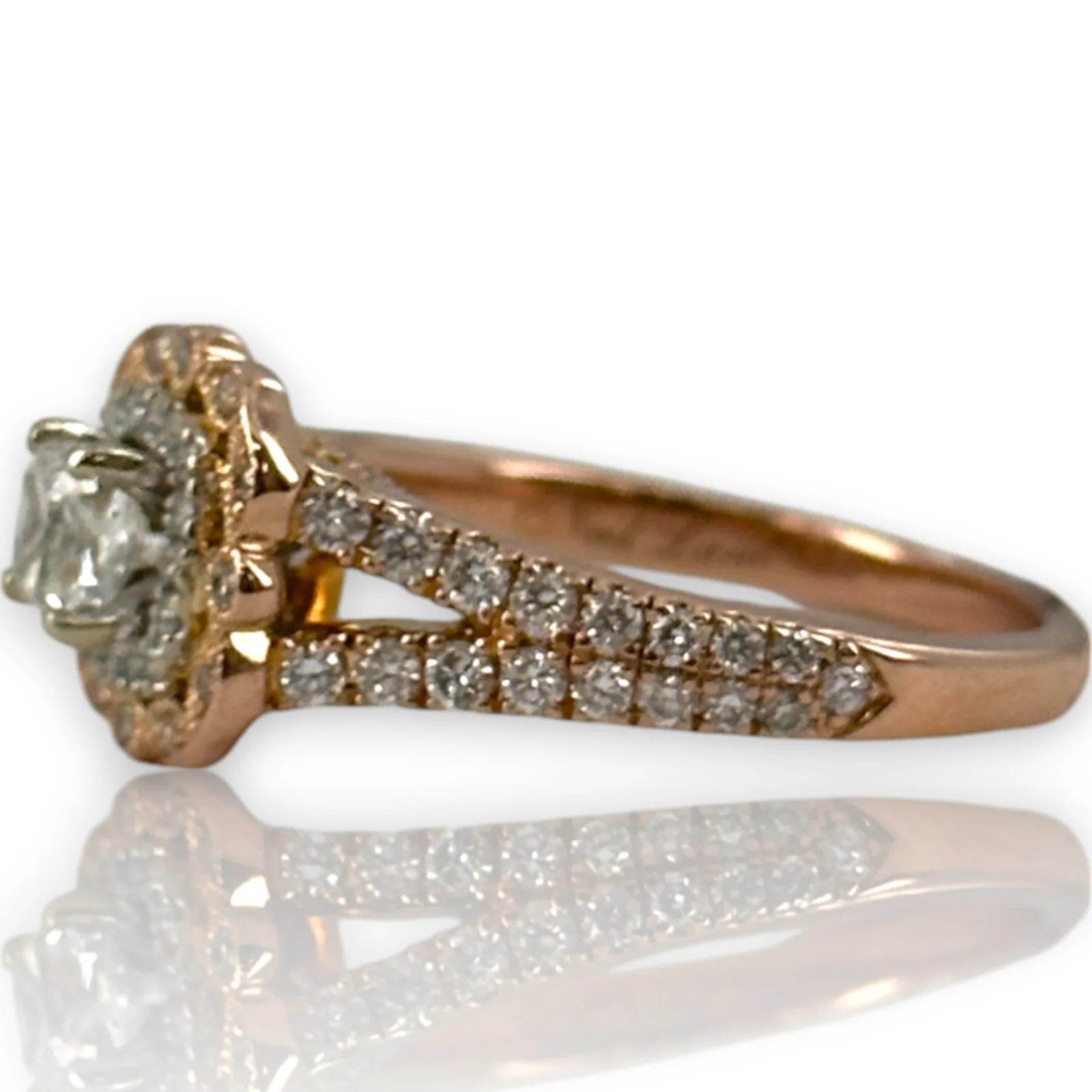 Neil Lane Retired Solid 14kt Rose Gold Cushion Cut Prong Set Diamond Engagement Ring with Double Halo and Diamond Split Sides Size 8.5 - Image 3