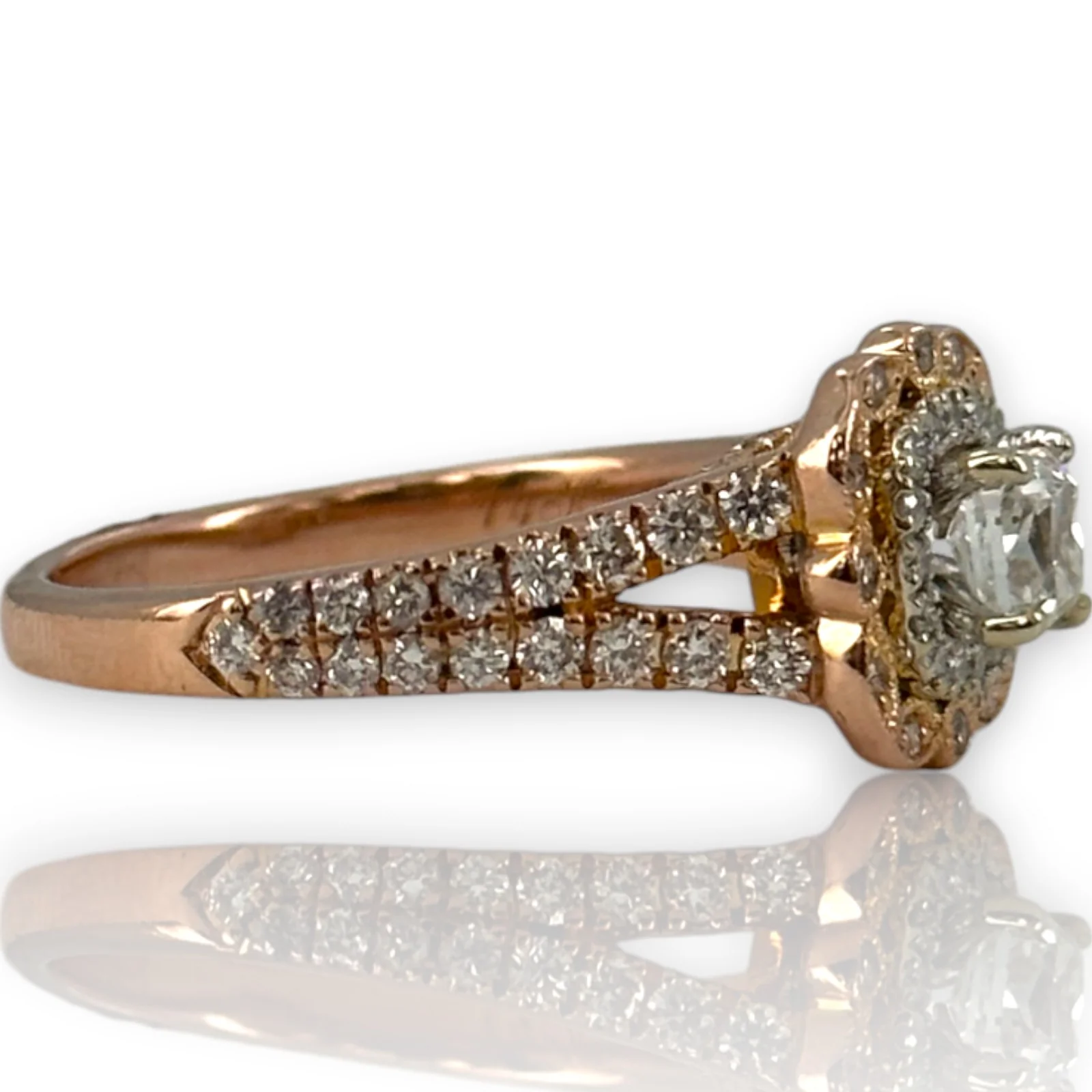 Neil Lane Retired Solid 14kt Rose Gold Cushion Cut Prong Set Diamond Engagement Ring with Double Halo and Diamond Split Sides Size 8.5 - Image 4