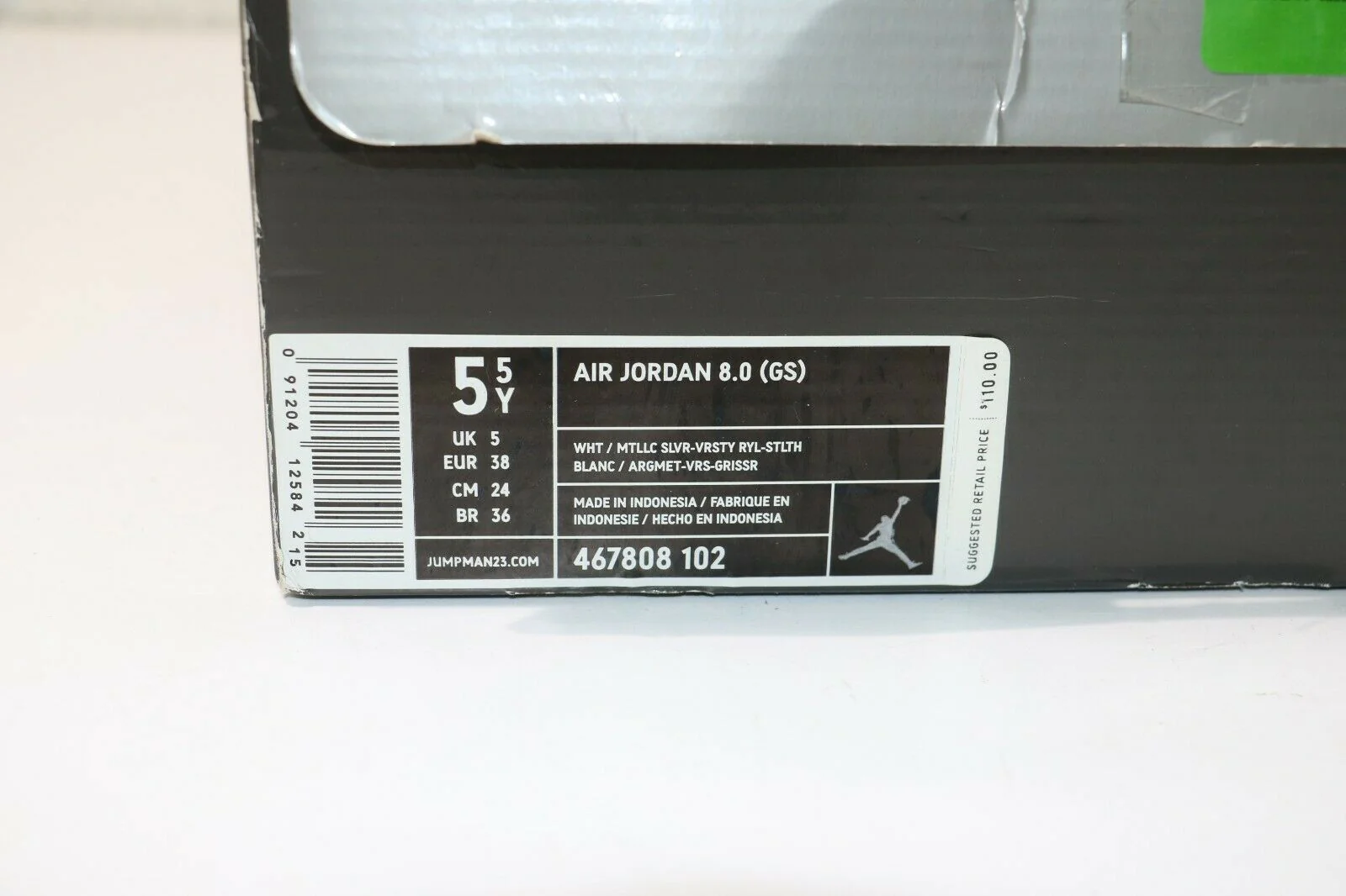 Nike Air Jordan 8.0 GS 467808 102 White/Metallic Silver Size 5.5Y(US) 38(EUR) - Image 10