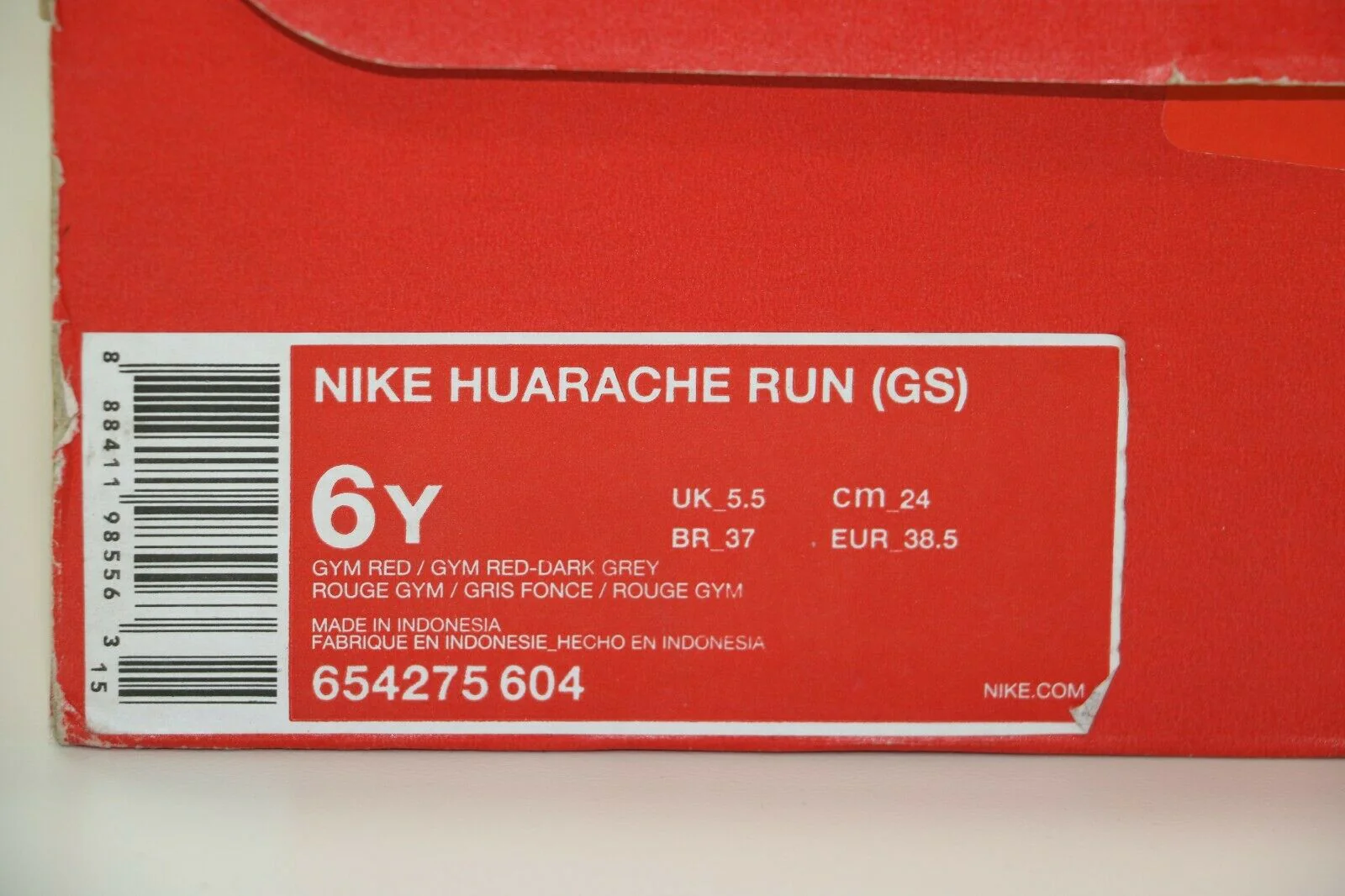 Nike: Huarache Run GS 'Gym Red' - 654275 604 - US 4.5Y - Image 7