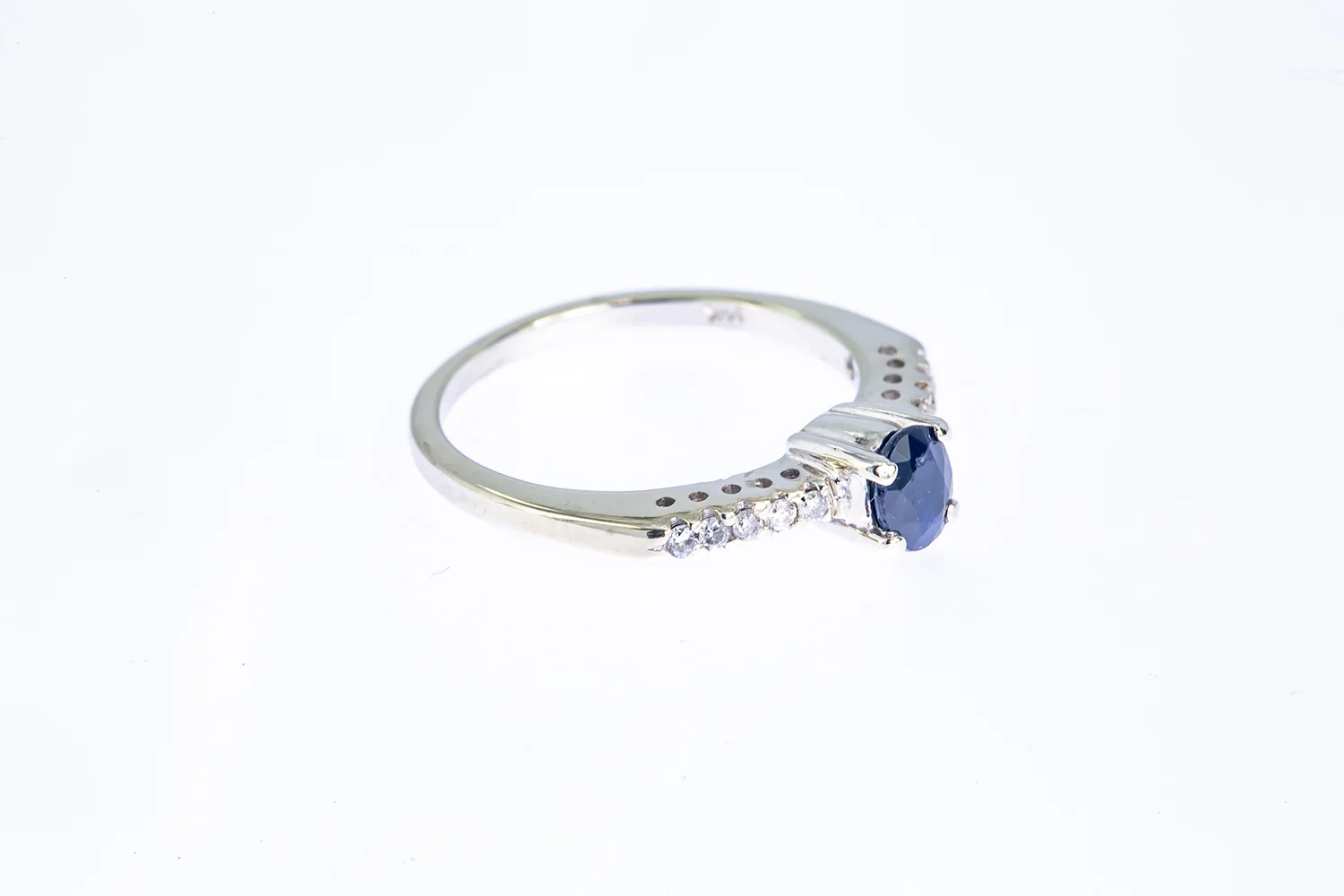 Nissko 14kt Solid White Gold and 5.2mm Oval Sapphire Ring with Diamond Accents Size 5.5 - Image 3