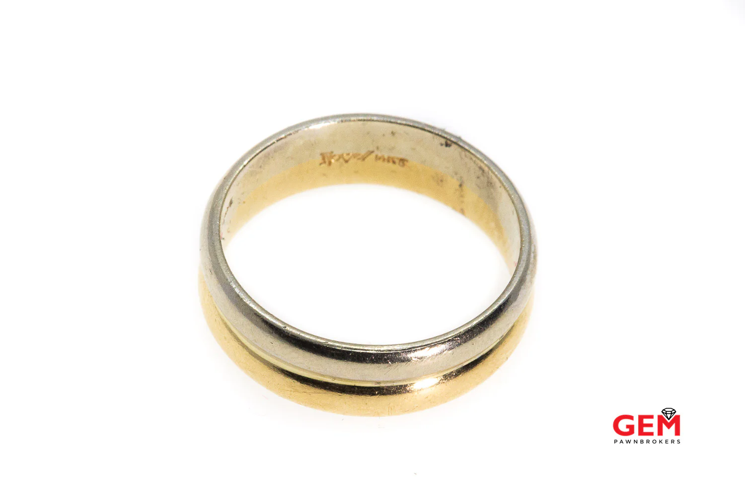 Novell Split Bi Color Band 14K 585 White & Yellow Gold Ring Size 9 3/4 - Image 3