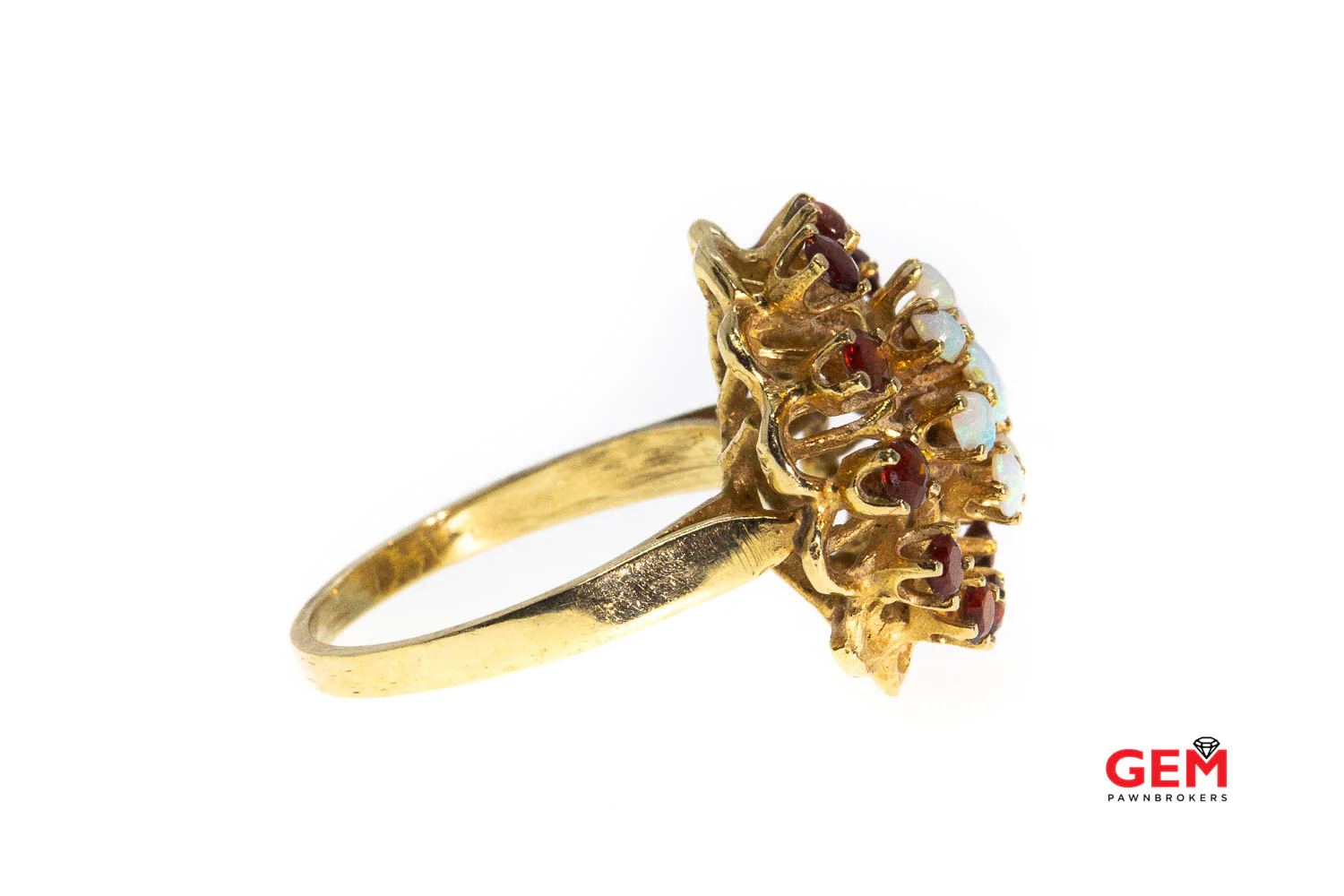 Opal & Garnet Cocktail 14K 585 Yellow Gold Ring Size 6 - Image 2