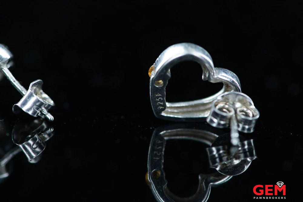 Open Heart Love Natural Citrine Studs Solid 925 Sterling Silver Earrings - Image 3