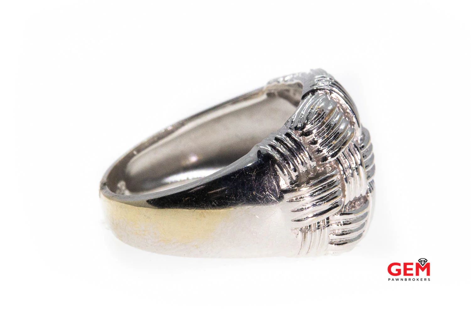 OTC Vintage Italy Wide 15.5mm Dome Mesh Solid 18K 750 White Gold Weave Designer Ring Size 9 - Image 3
