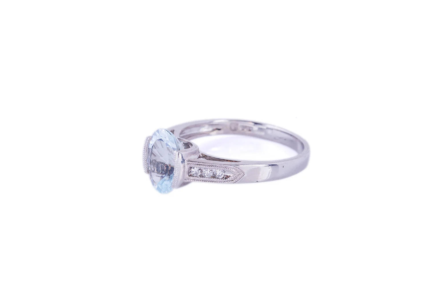 Oval Aquamarine Diamond Accent Cocktail Band 14K 585 White Gold Ring Size 6 1/2 - Image 2