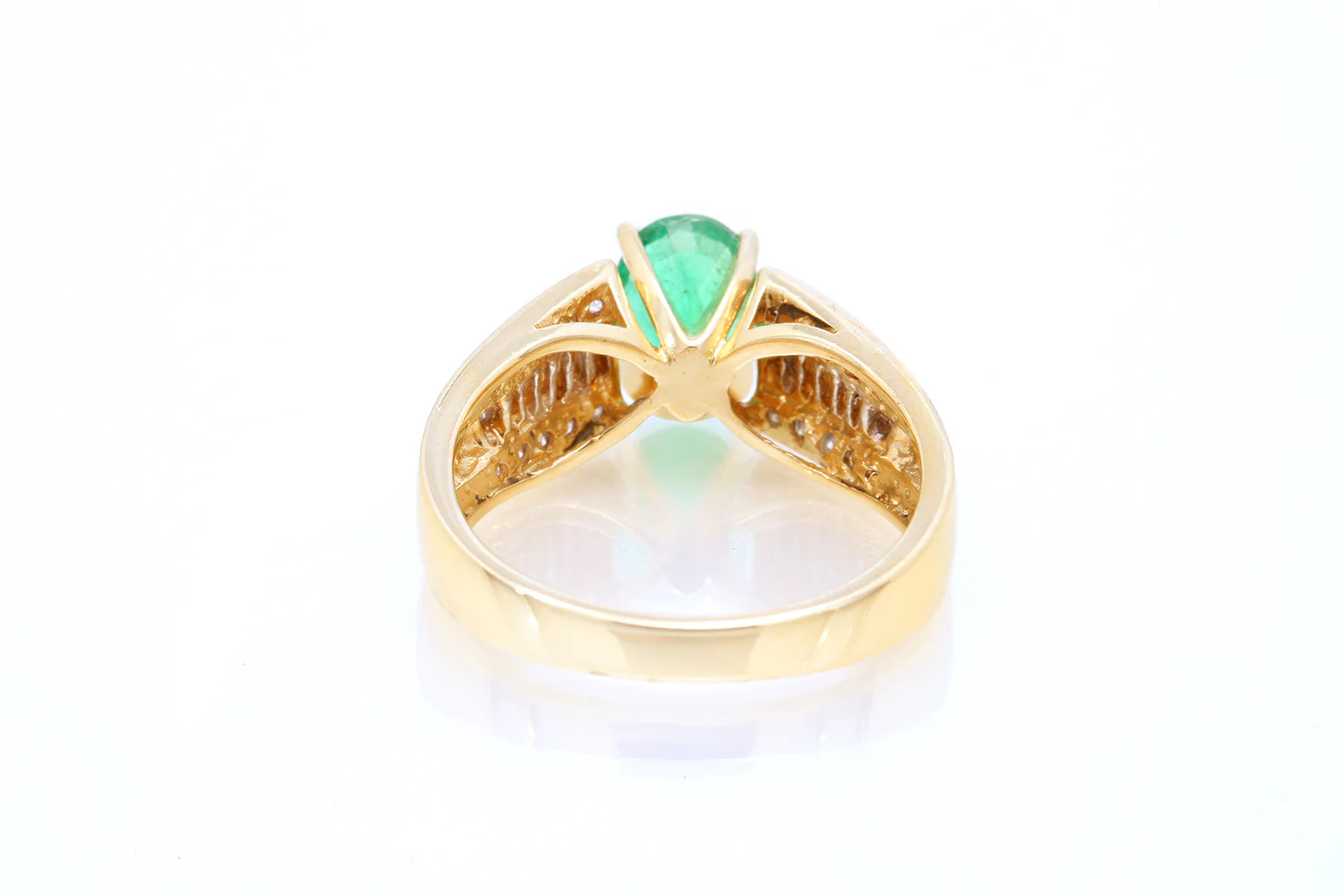 Oval Emerald Gemstone & Diamond Accent Cocktail Ring 14k 585 Yellow Gold Size 7 - Image 5