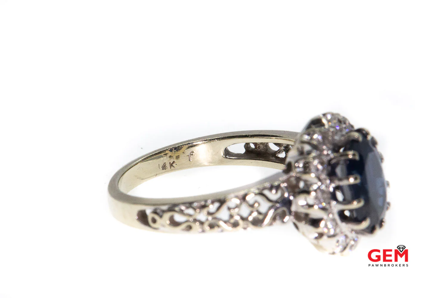 Oval Lab-Grown Sapphire Halo Natural Diamonds Size 9 14kt White Gold Ring - Image 3