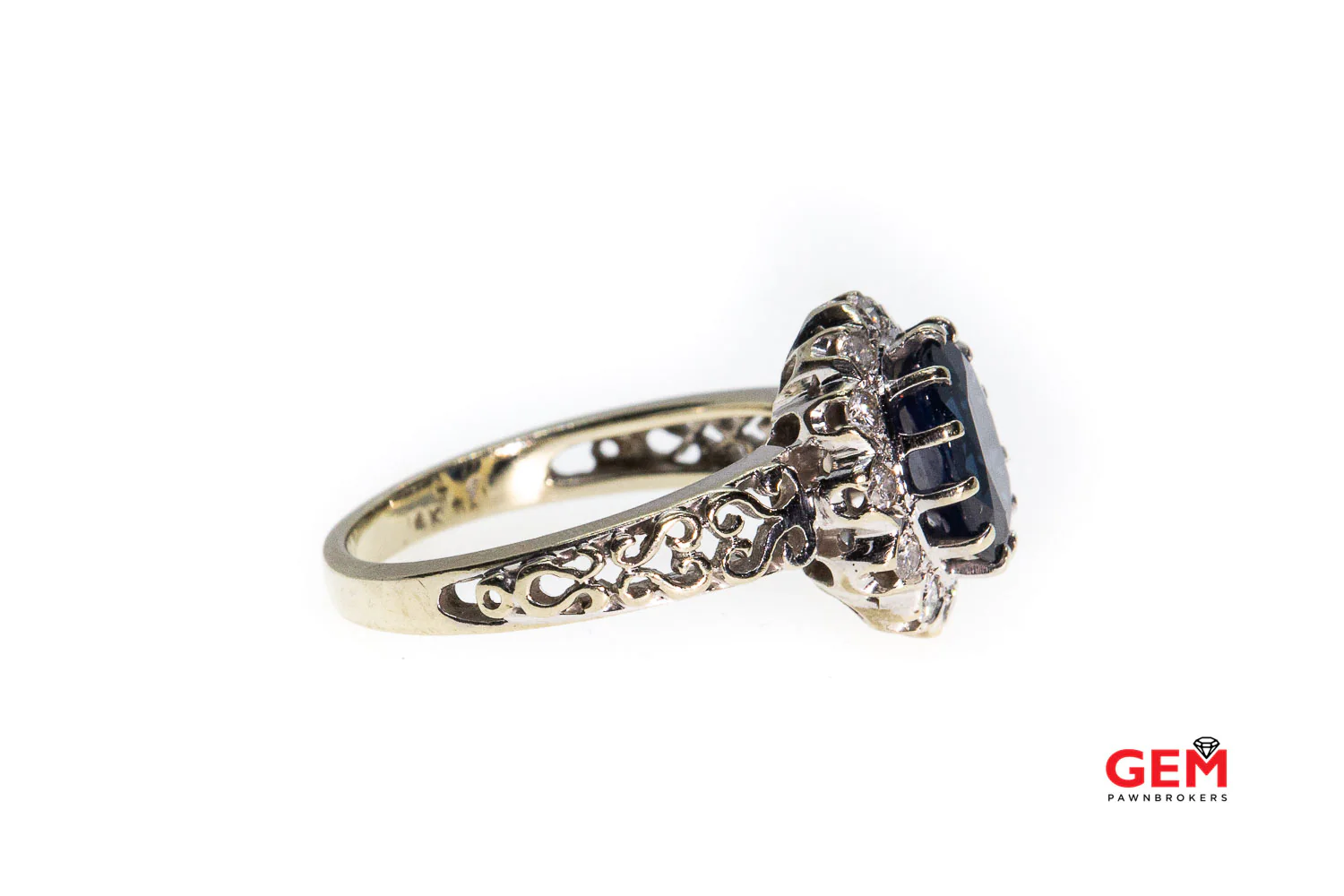 Oval Lab-Grown Sapphire Halo Natural Diamonds Size 9 14kt White Gold Ring - Image 4