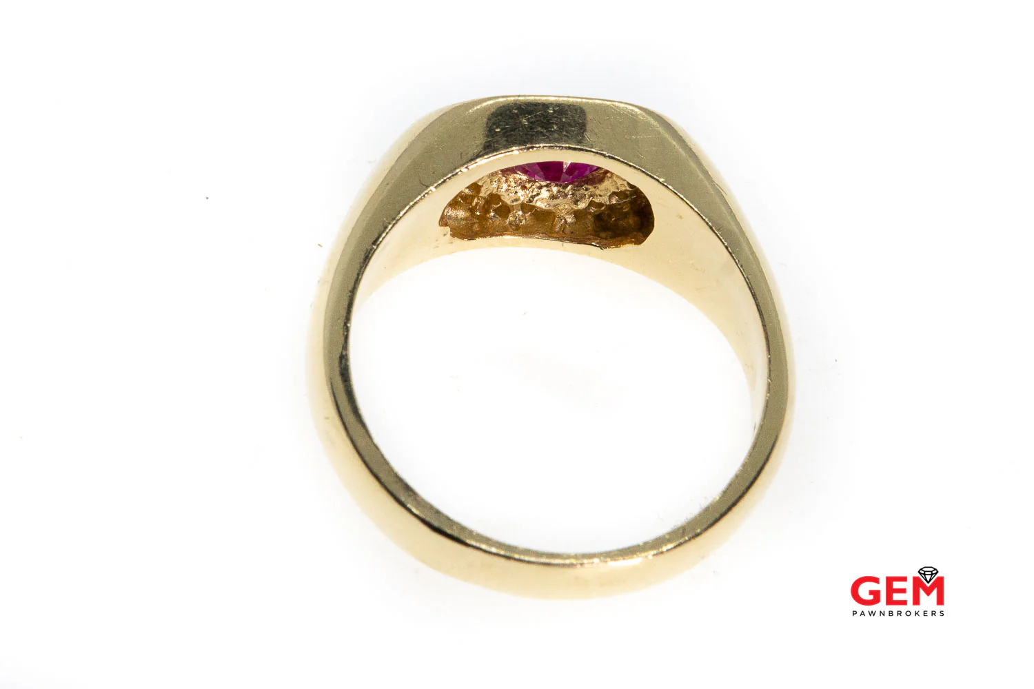 Oval Ruby & Round Diamond Halo Cluster 14K 585 Yellow Gold Ring Size 10 - Image 2