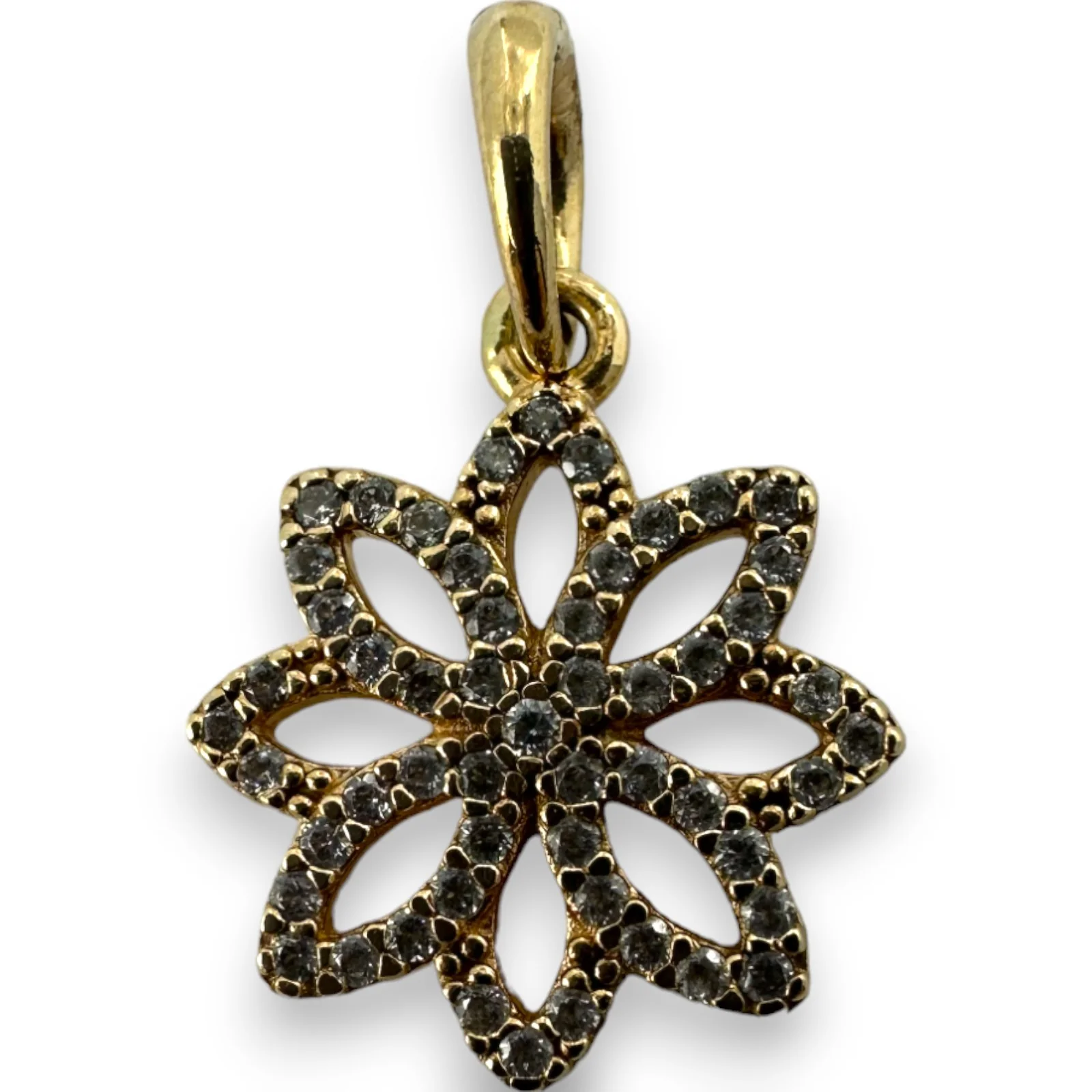 PANDORA 14k Gold Retired Rare Lace Botanique Floral Pendant with CZ Cubic Zirconias Charm ALE 585 - Image 2