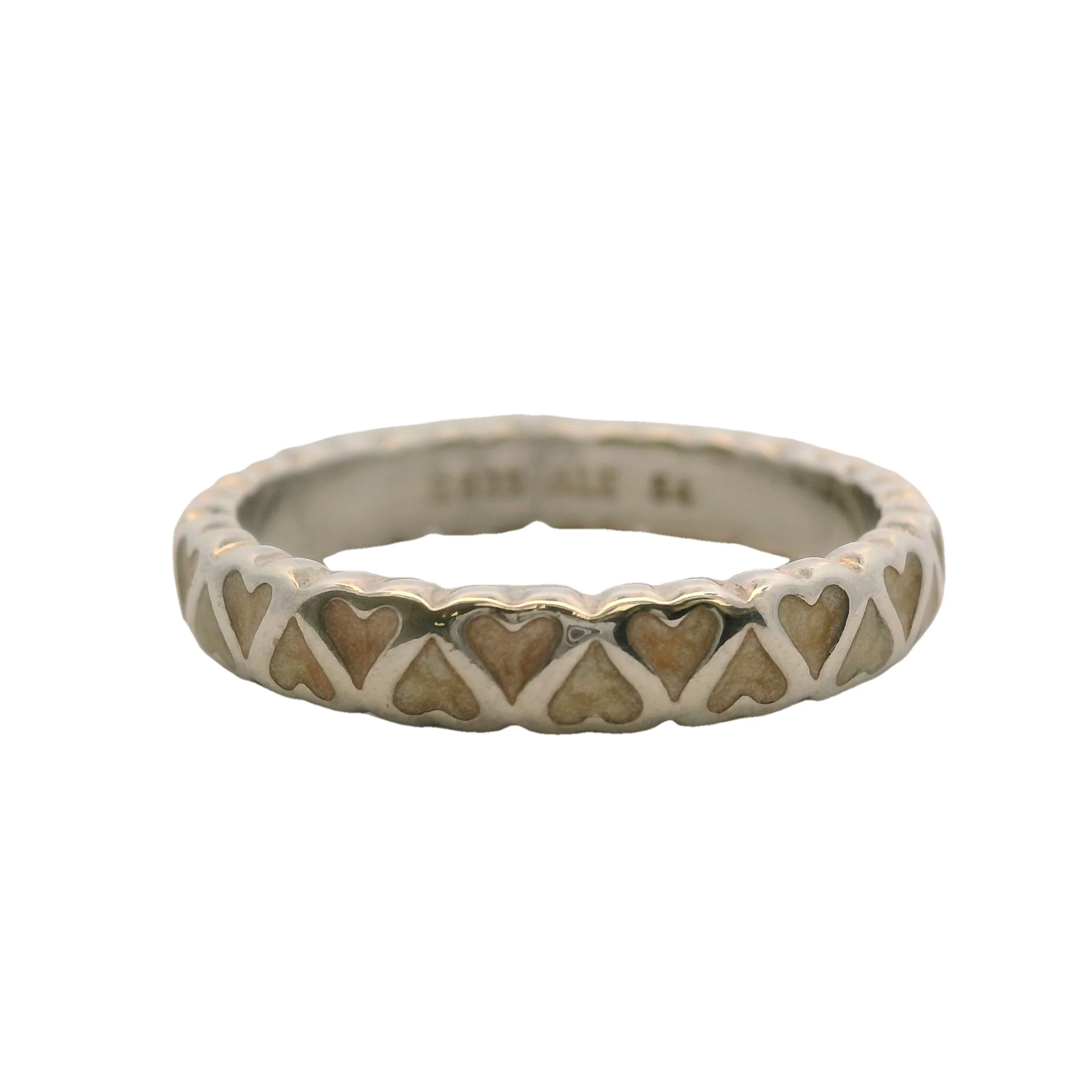 Pandora 925 Sterling Silver Abundance of Love Beige Enamel Hearts Ring Size 6.75 - Image 3