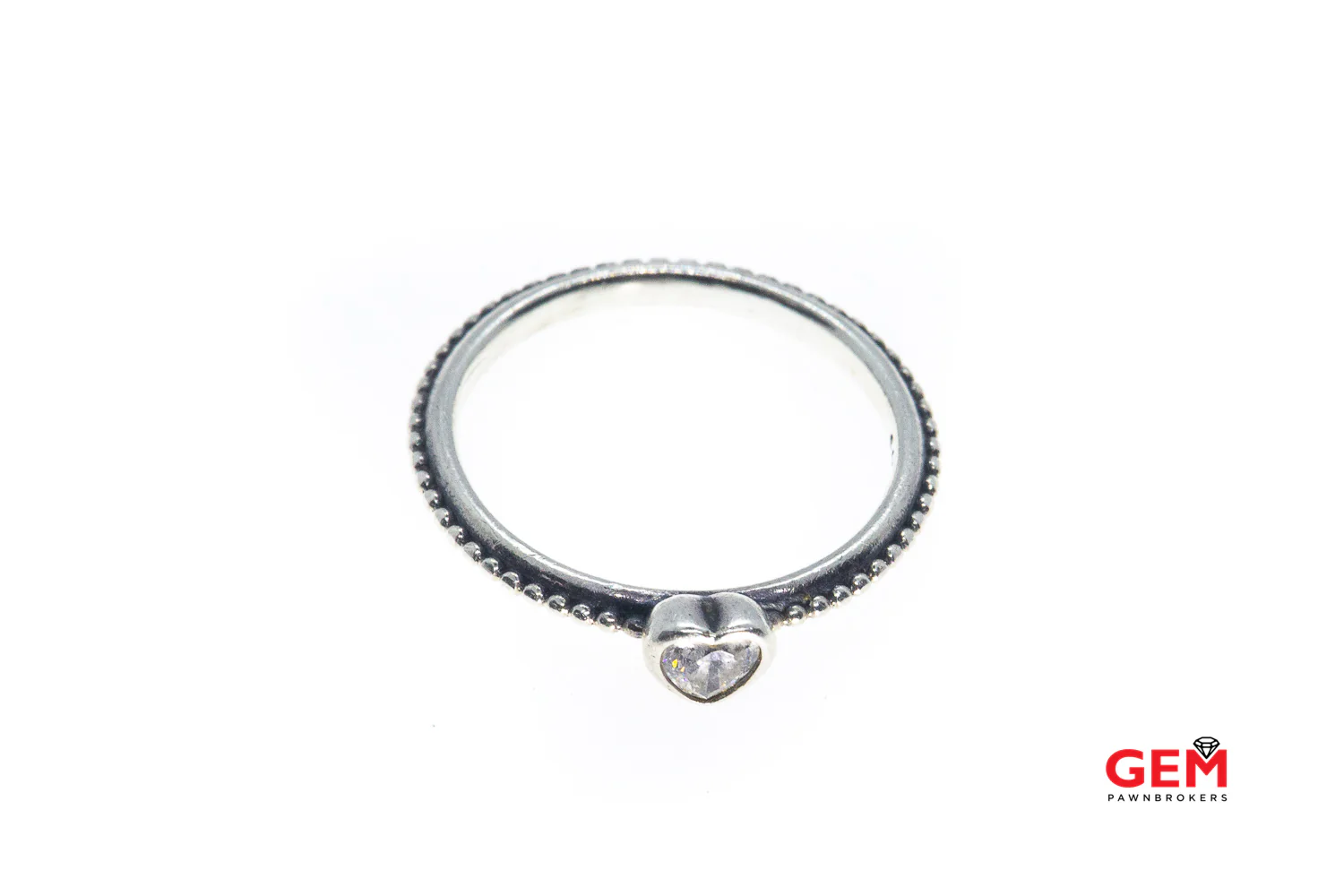 Pandora ALE Clear Heart Cubic Zirconia Band 925 Sterling Silver Ring Size 6 3/4 EU 54 - Image 4