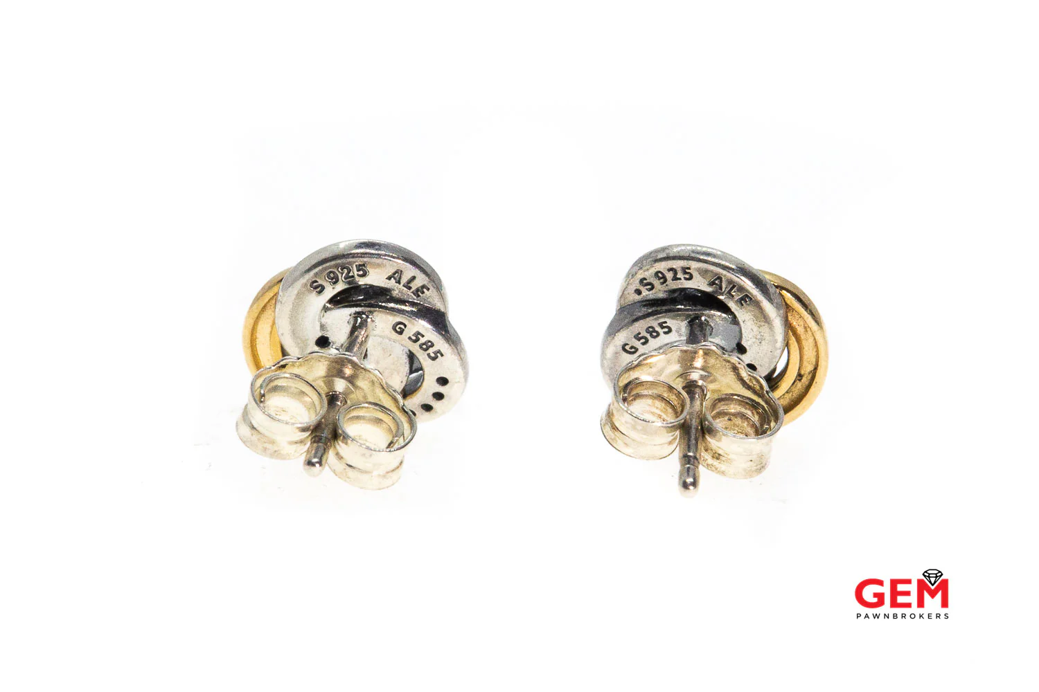 Pandora Interlink circles G585 Yellow Gold ALE 925 Silver Stud Earrings - Image 2