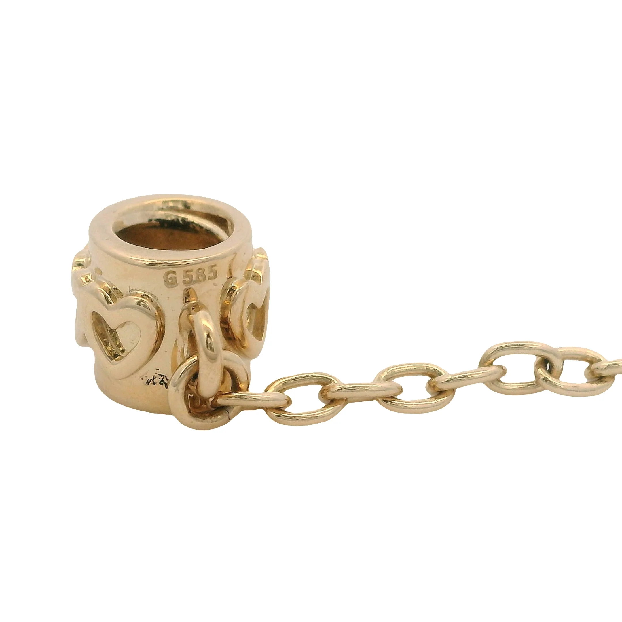 Pandora Moments Solid 14kt Yellow Gold Hearts Safety Chain Slider Bracelet Charm - Image 7