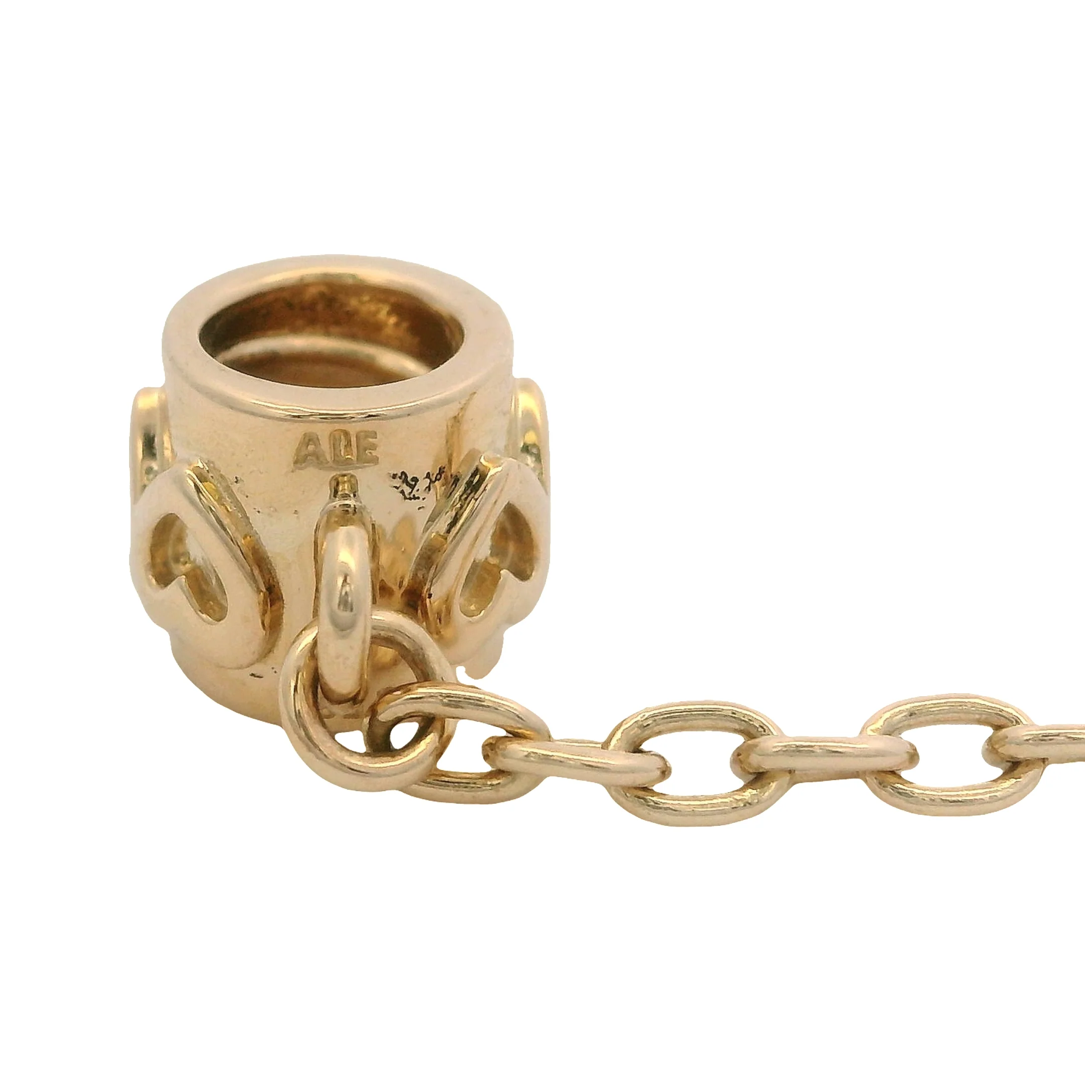 Pandora Moments Solid 14kt Yellow Gold Hearts Safety Chain Slider Bracelet Charm - Image 8
