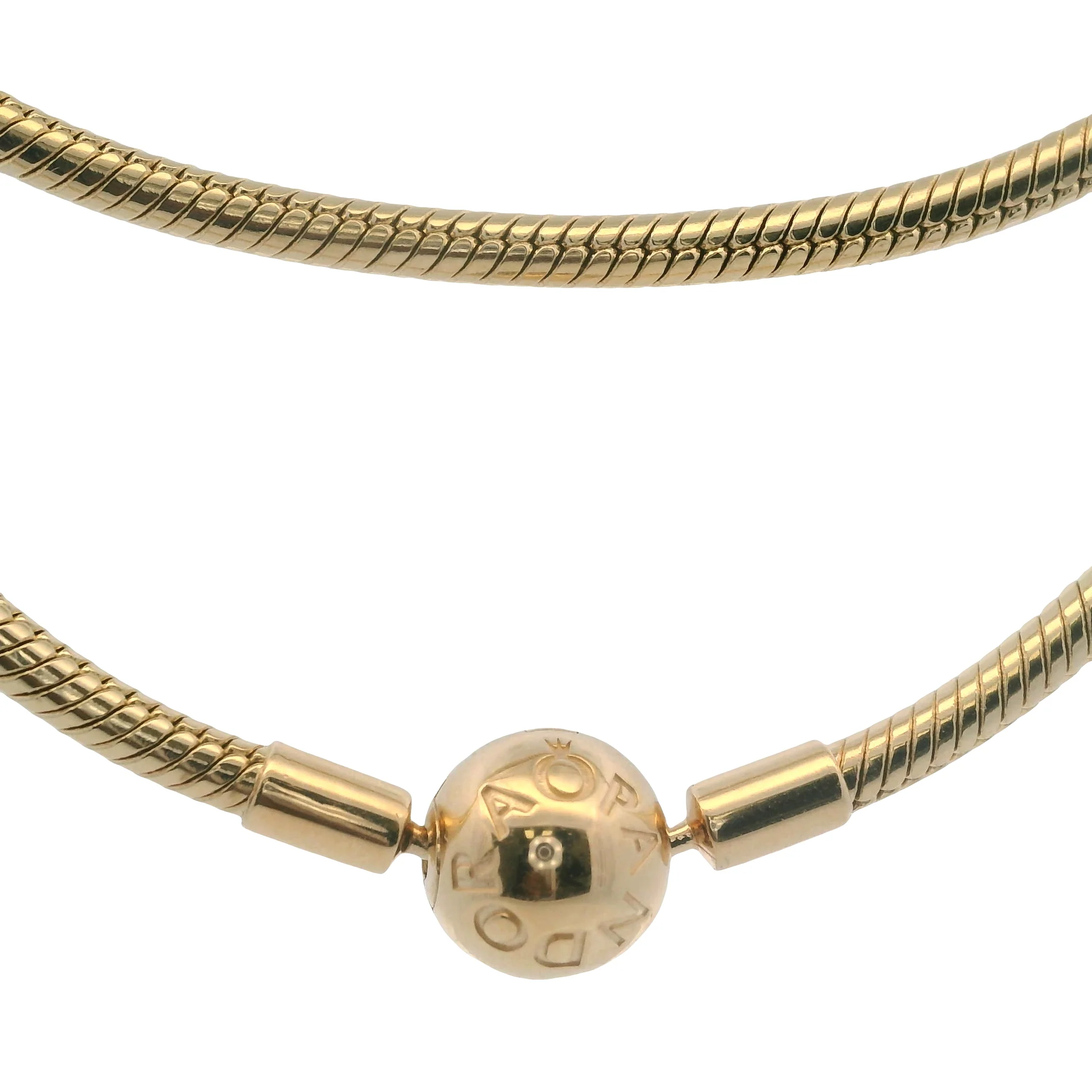 Pandora Moments Solid 14kt Yellow Gold Snake Chain Necklace with Round Clasp 17.5" - Image 3