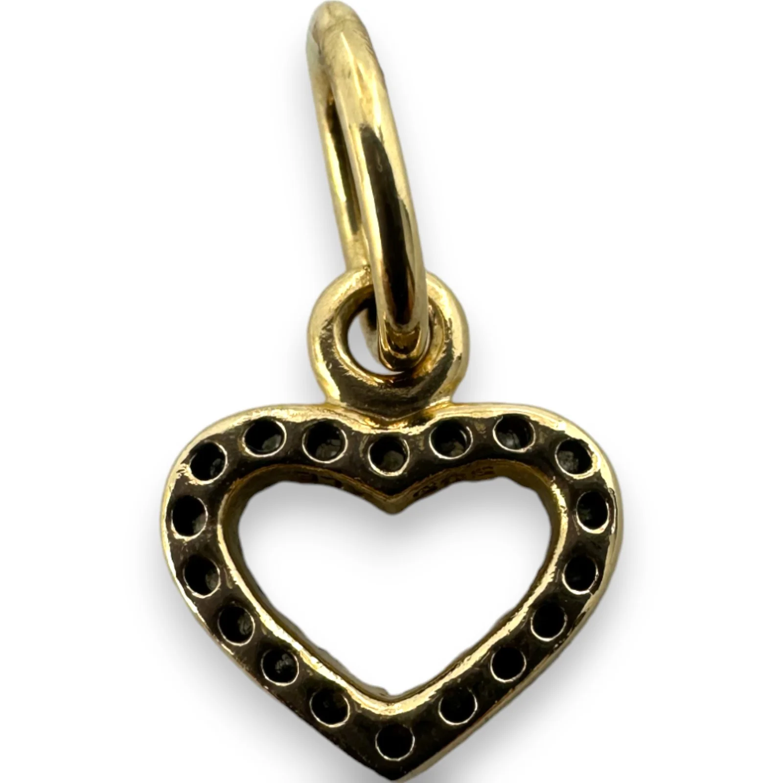 Pandora Rare Retired 14kt Solid Yellow Gold and Cubic Zirconia Heart Charm Dangle Pendant ALE 585 - Image 2