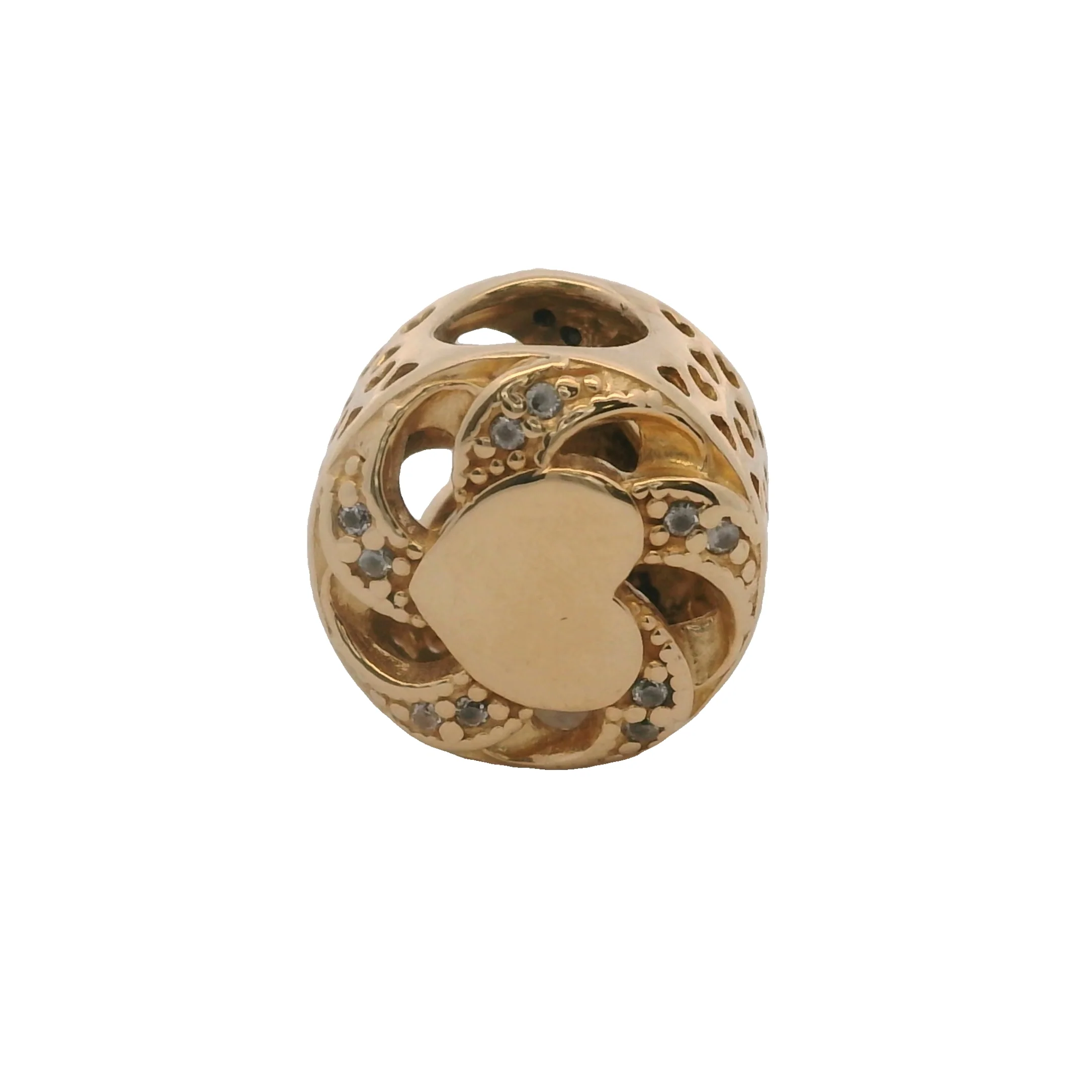 Pandora Retired Solid 14kt Yellow Gold and CZ Ribbon Heart Spacer Slider Charm - Image 2