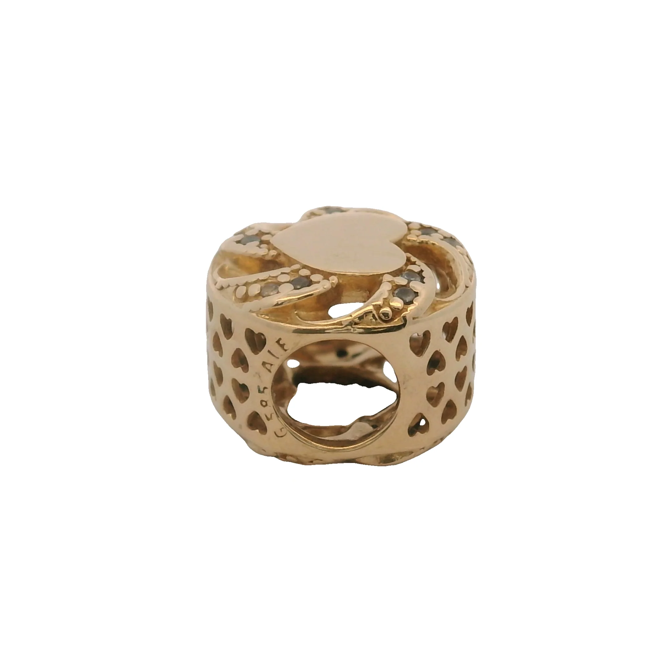 Pandora Retired Solid 14kt Yellow Gold and CZ Ribbon Heart Spacer Slider Charm - Image 5
